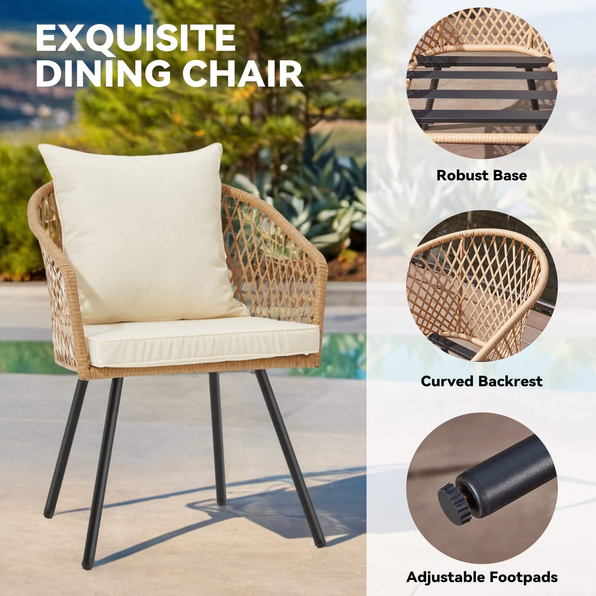 HOMREST All-Weather Patio Dining Chairs Set of 4, w/ Cushions & Armrests, Modern Outdoor Seating, Beige&White