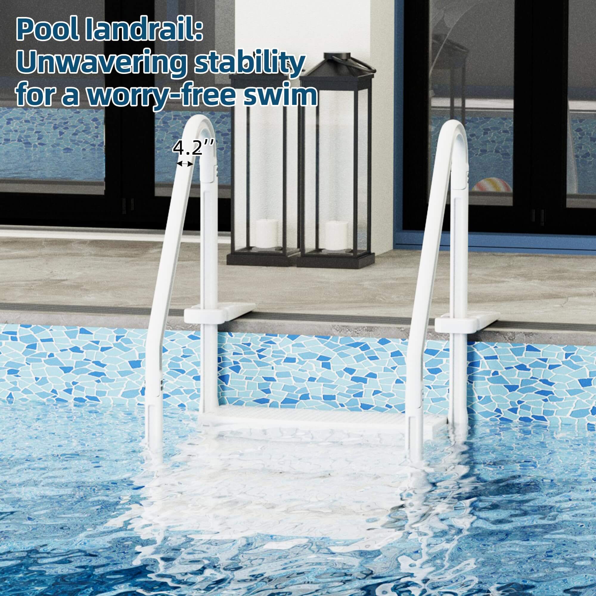 HOMREST Pool Ladder, 4-Step Pool Stairs with Double Handrails and Non-Slip Steps for 48-54” Above Ground and In-Ground Pools, White