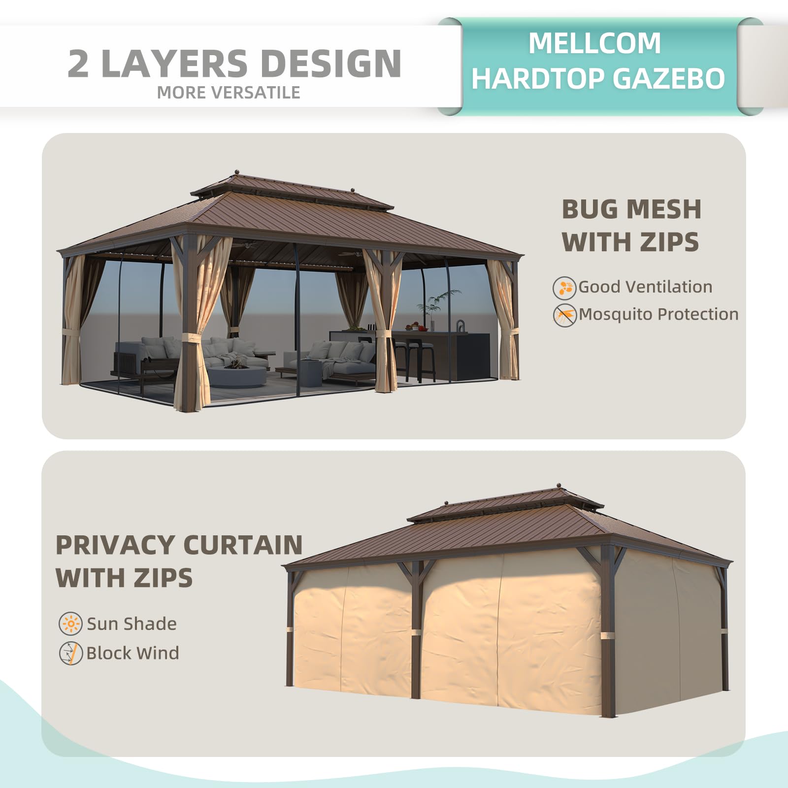 HOMREST 14X22 Hardtop Gazebo with Privacy Screen