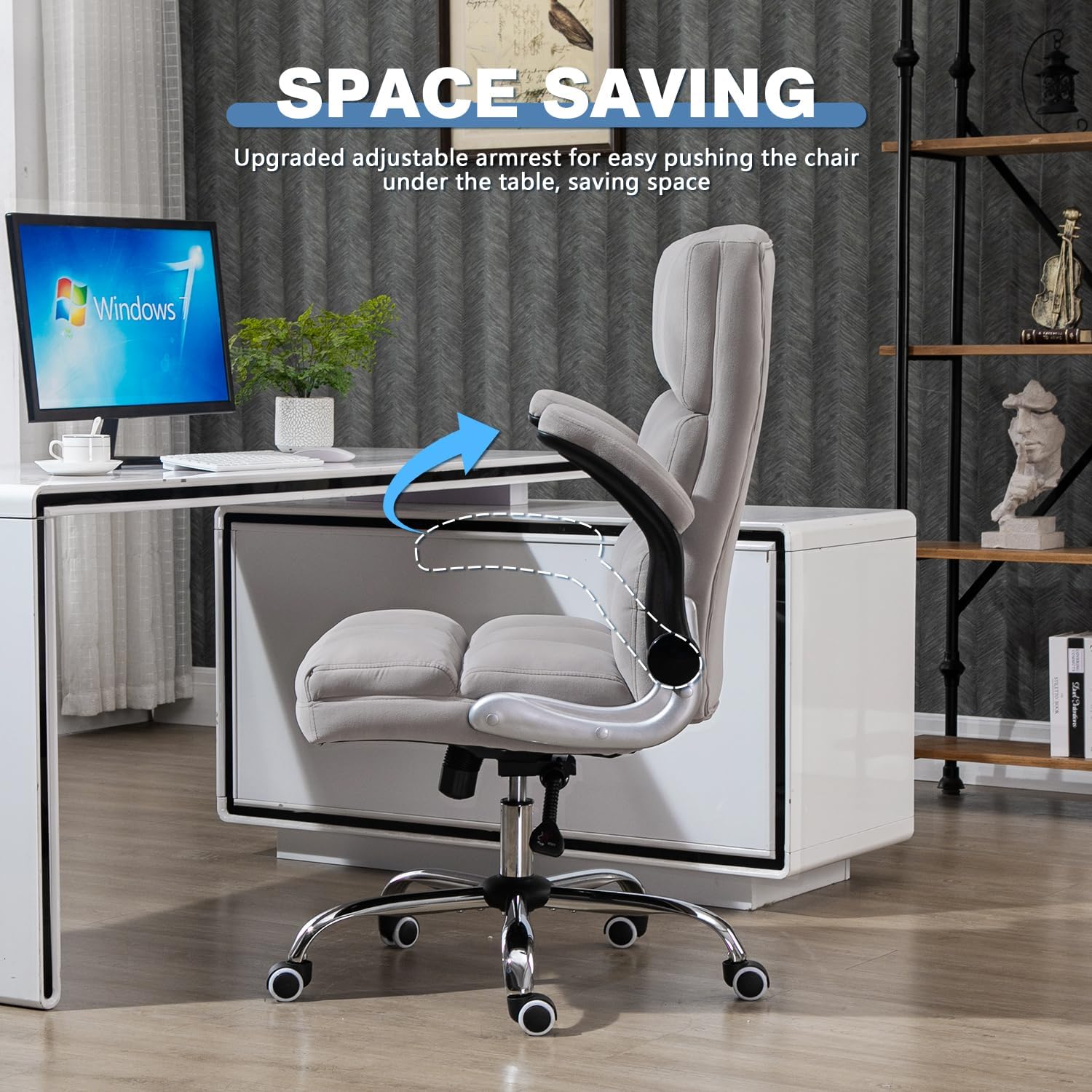 Homrest Ergonomic Flannel Desk Chair with Flip-Up Arms - Grey