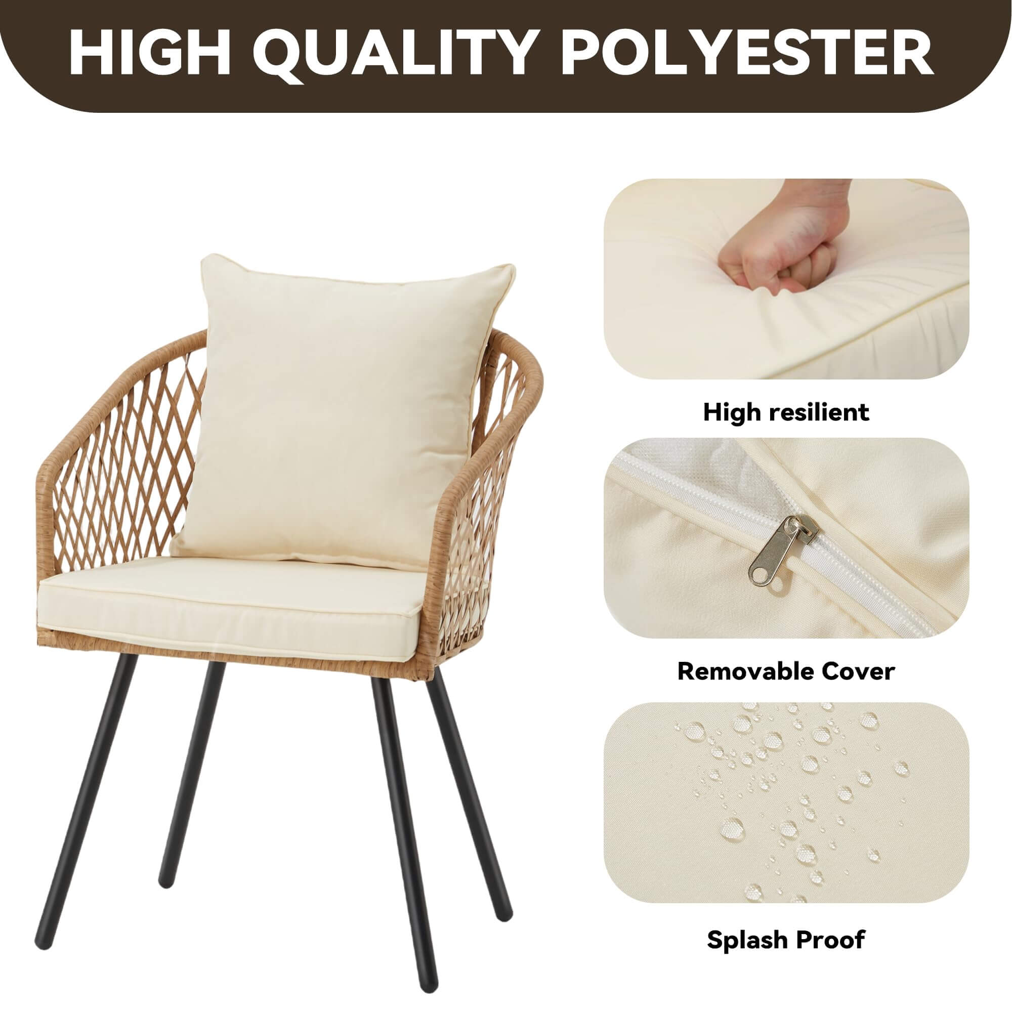 HOMREST All-Weather Patio Dining Chairs Set of 4, w/ Cushions & Armrests, Modern Outdoor Seating, Beige&White