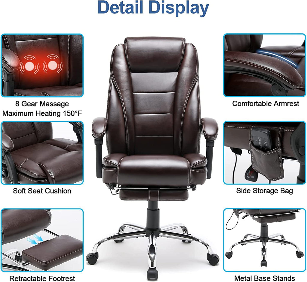 Ergonomic Massage and Heated Executive Office Chair Brown