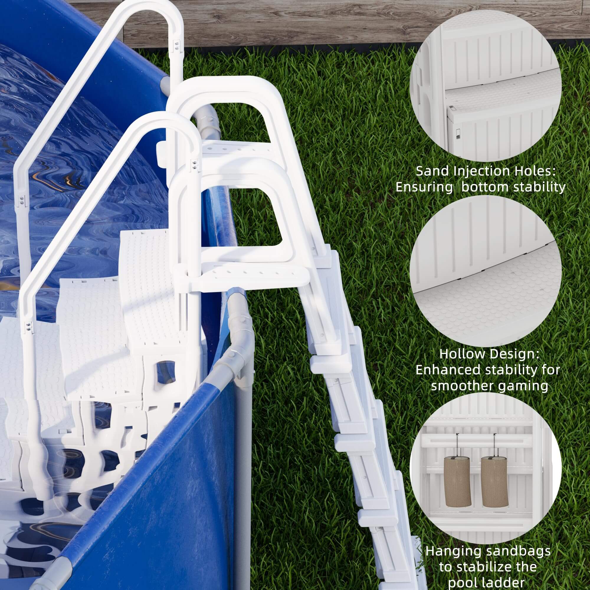HOMREST Pool Ladder, 4-Step Pool Stairs with Double Handrails and Non-Slip Steps for 48-54” Above Ground and In-Ground Pools, White