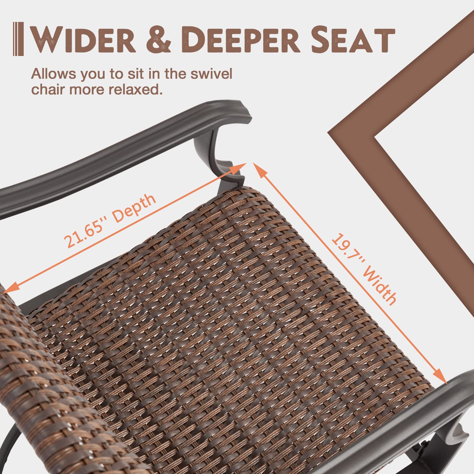 homrest Patio Wicker Swivel Chair Set of 2, Heavy Duty Outdoor Dining Chair with 23.5'' High Back, Extra-Large Water-Fall Seat, Gentle Rocker-homrest