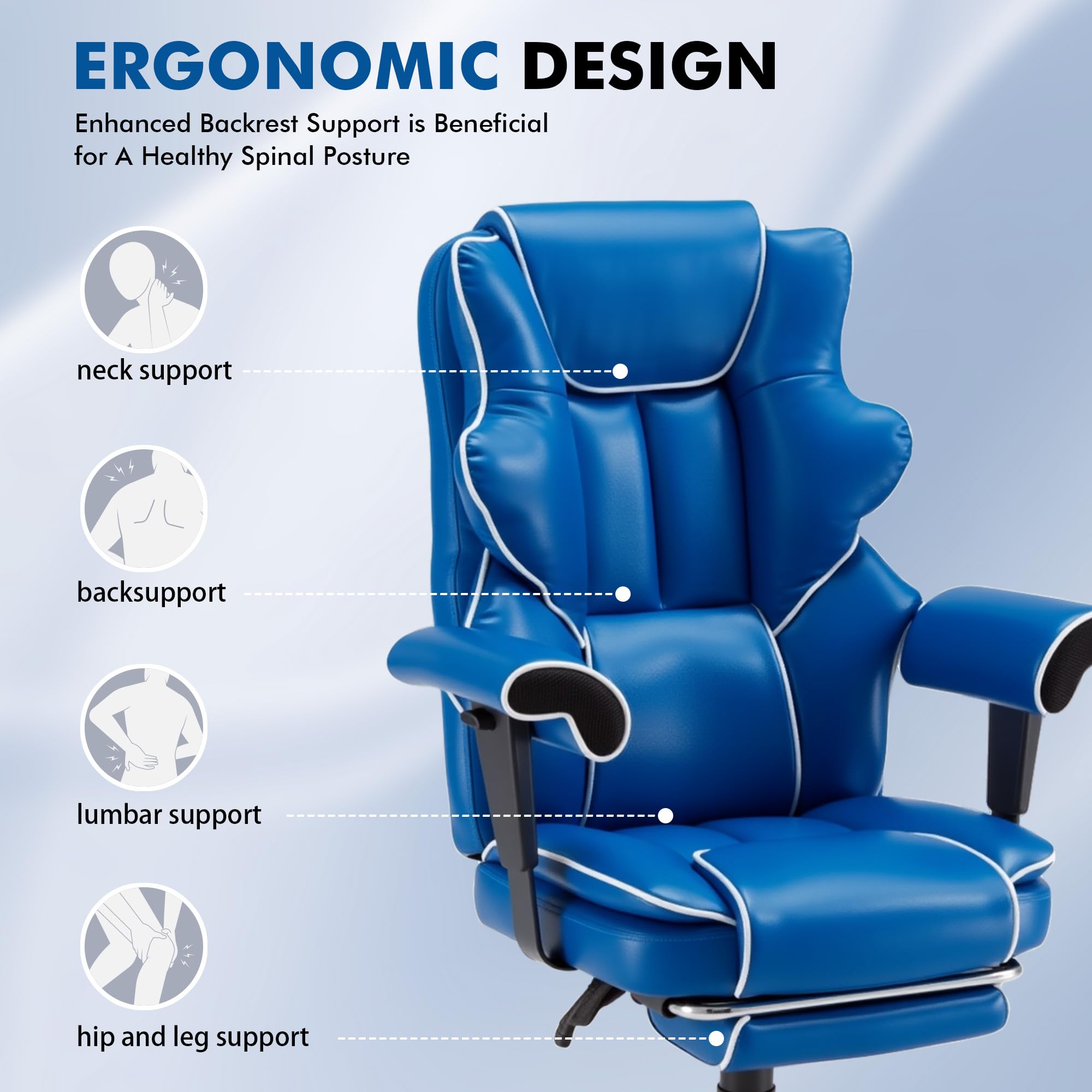 HOMREST Ergonomic Massage Office Chair with Heat & Footrest – Royal Blue
