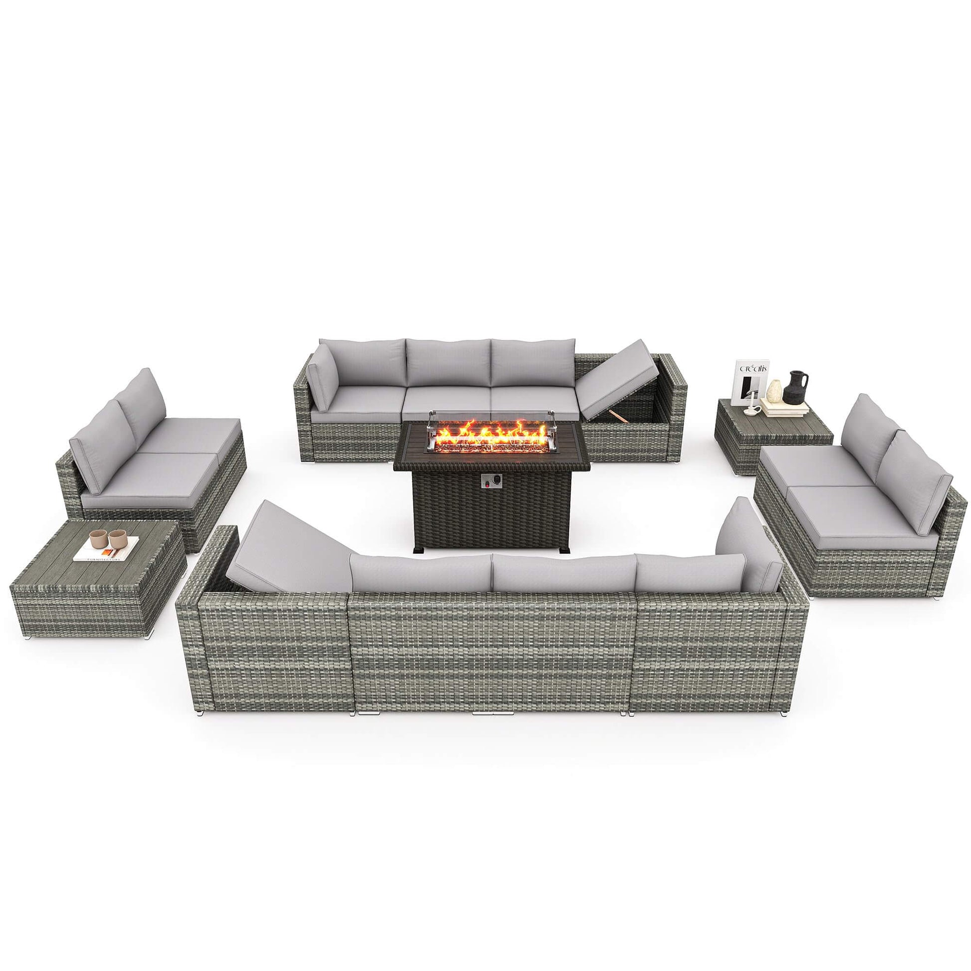 Patio furniture set with fire pit table, gray | Homrest furniture