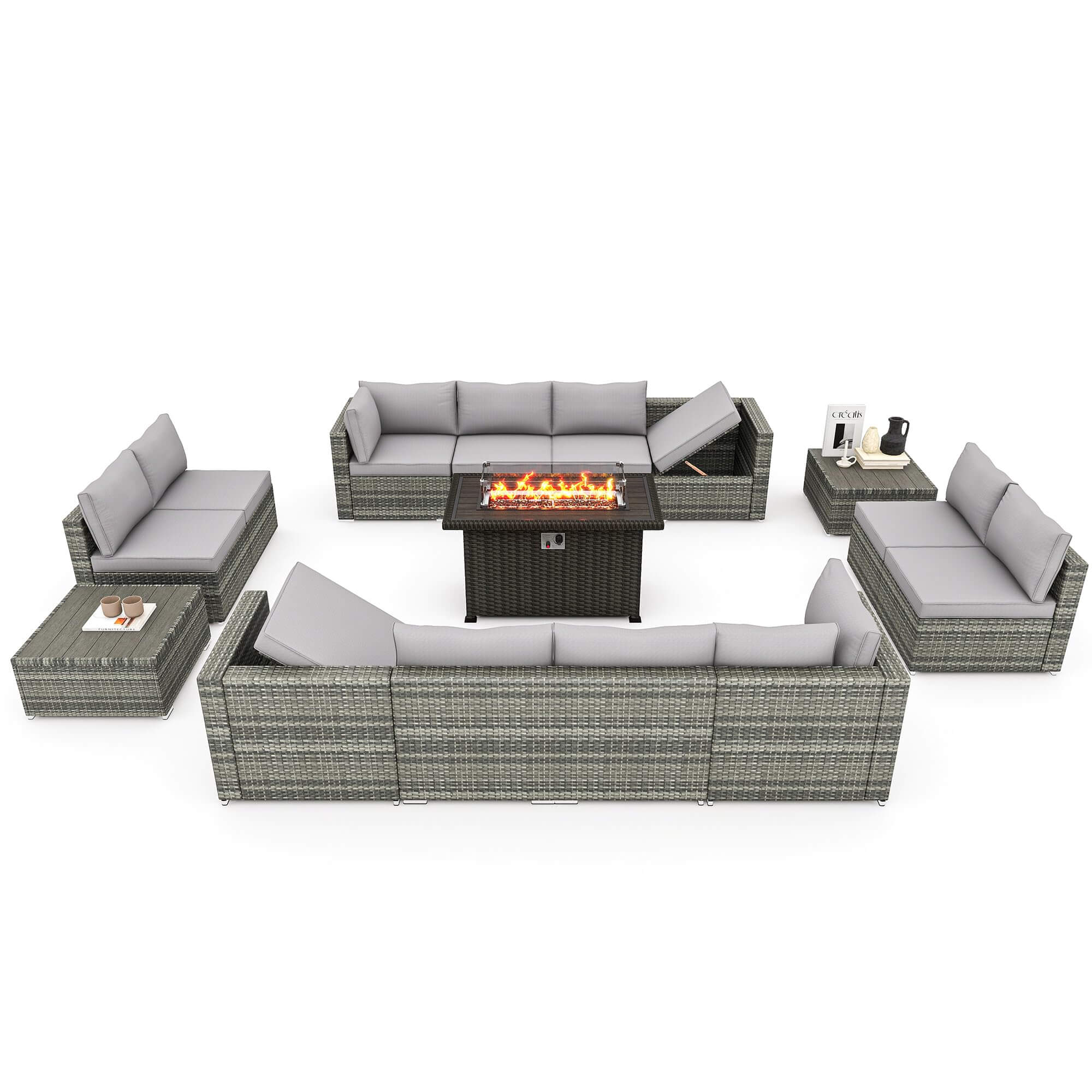 Patio furniture set with fire pit table, gray | Homrest furniture