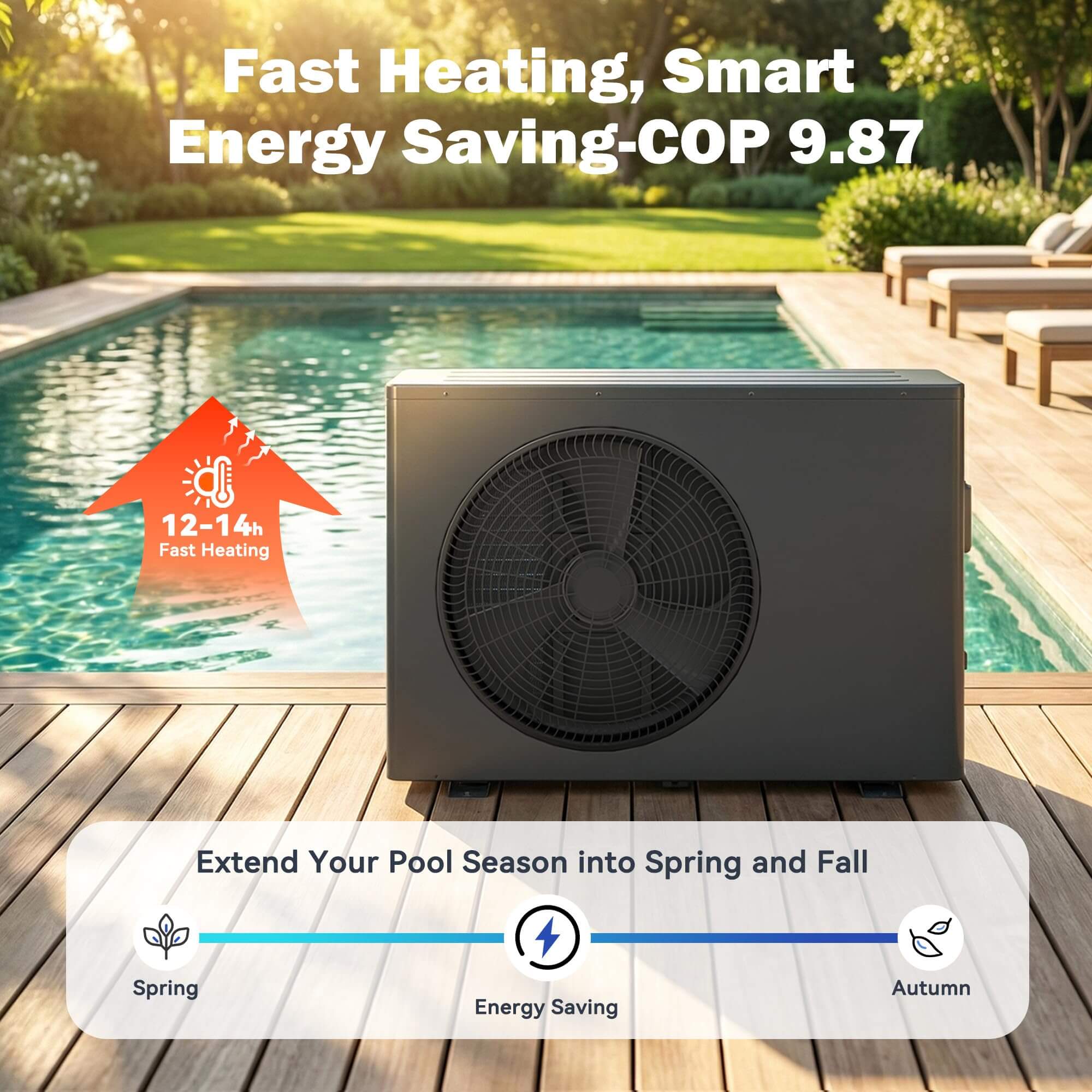 HOMREST 35000BTU DC Inverter Pool Heat Pump, Smart WiFi, Heating & Cooling, for Pools up to 10,000 Gallons, Up to 9.8 COP, 220V