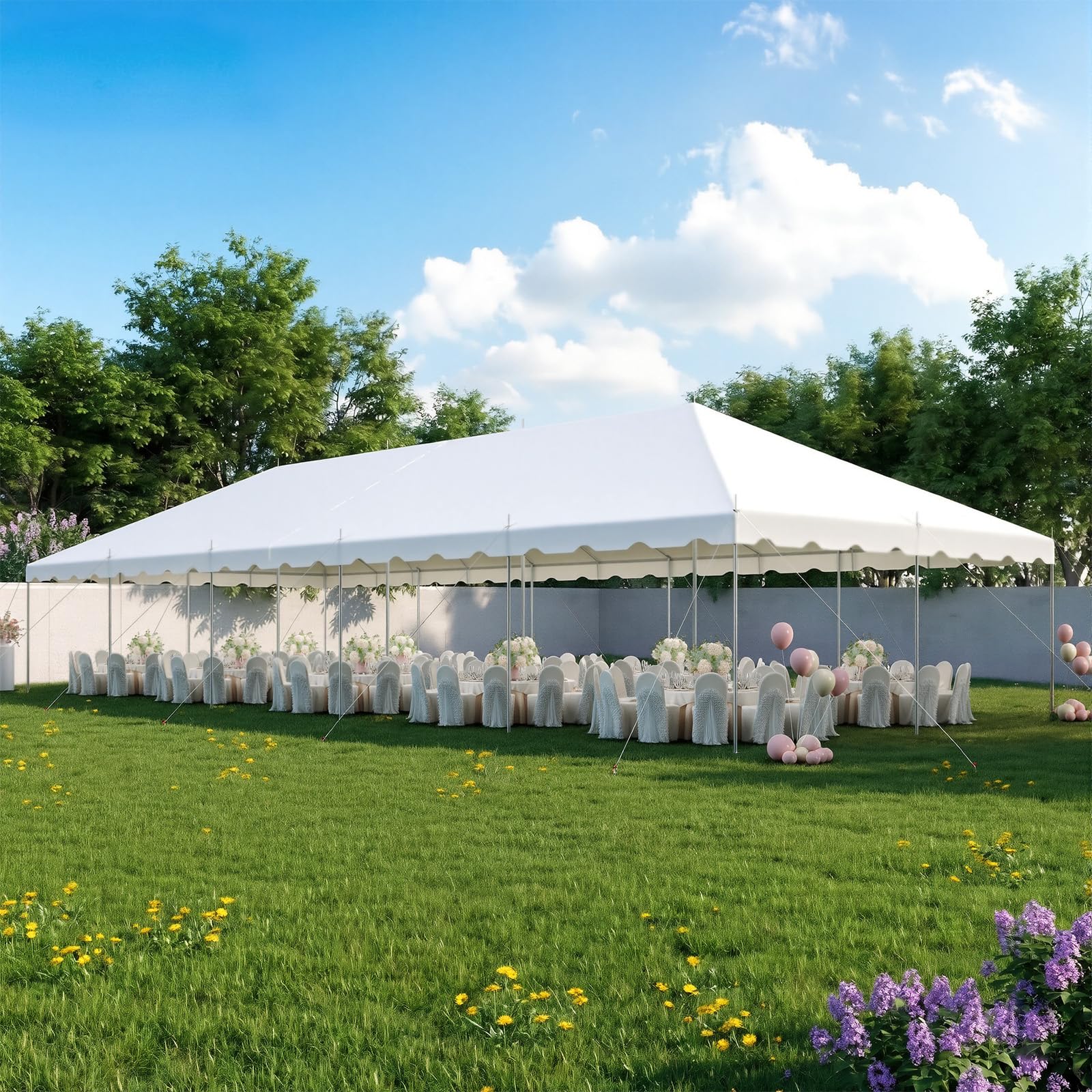HOMREST 20x50 FT Outdoor Party Tent with expandable sidewall (sold separately), Heavy Duty Weekend Canopy with Carry Bags, 480GSM PVC Large Tent for Commercial Events, Parties, Weddings, White