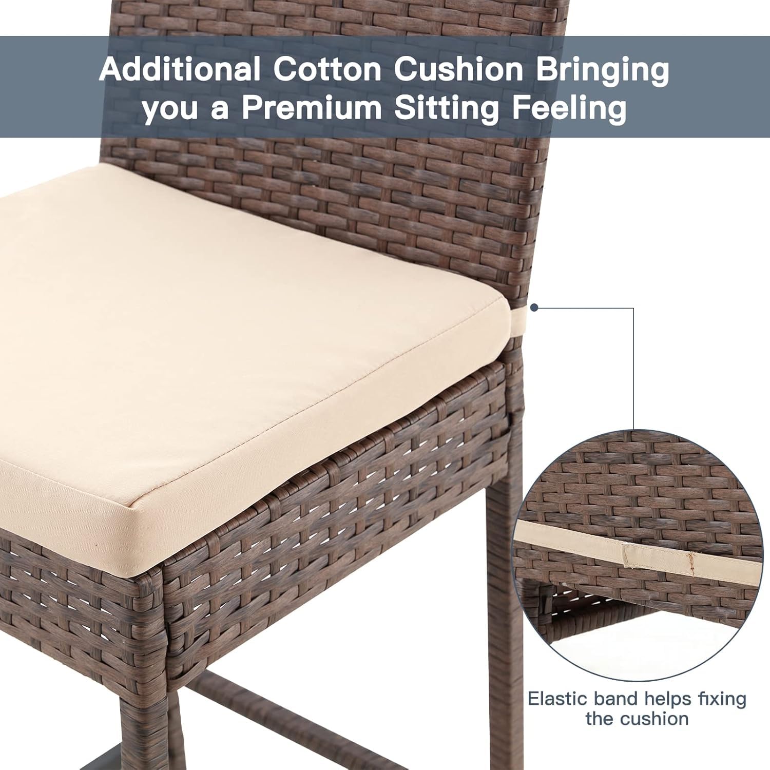 HOMREST Rattan Bar Stools Set of 4, Wicker Woven Patio Stools & Patio Bar Chairs with Seat Cushion and Cozy Footrest, Outdoor Furniture Armless Counter Height, Brown