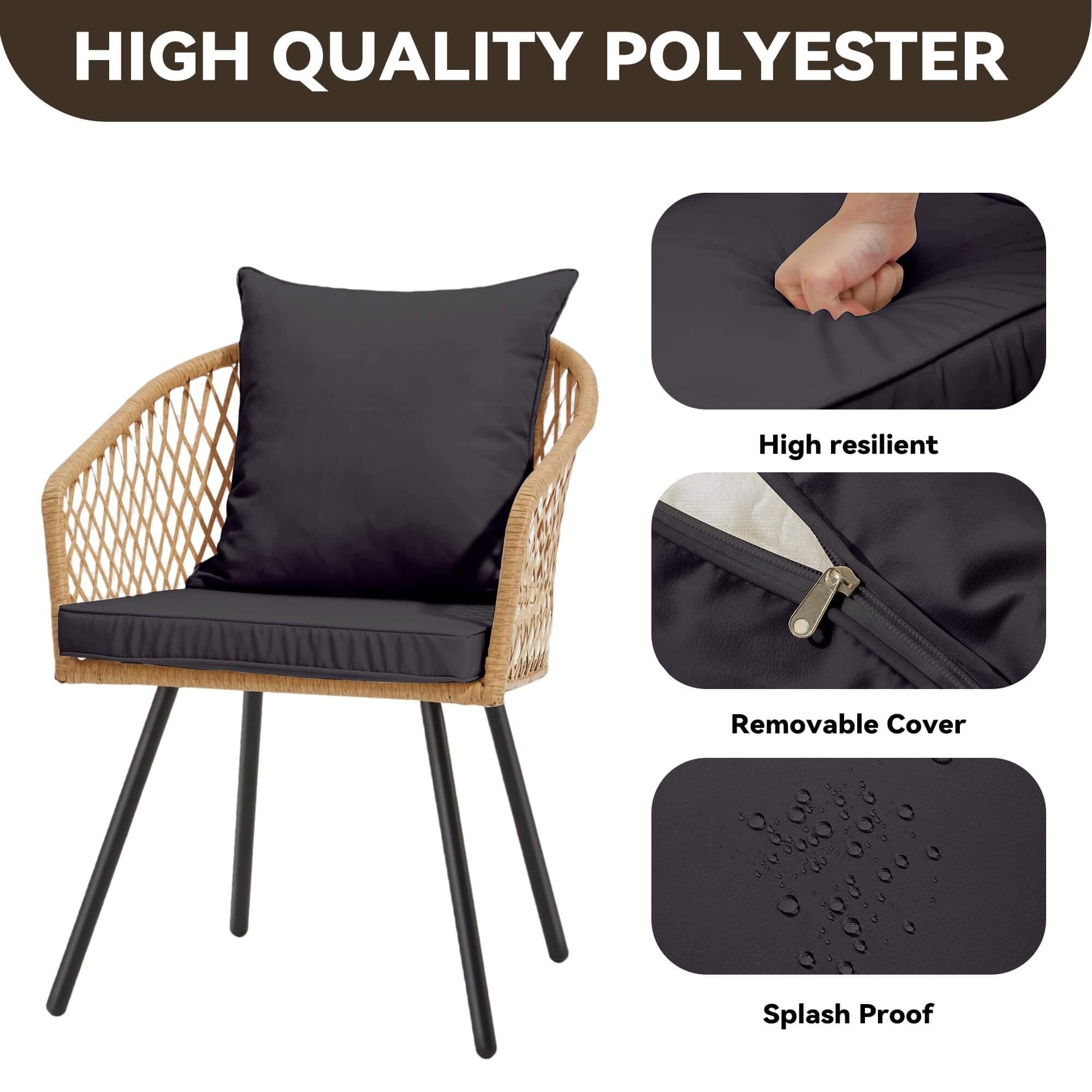 HOMREST All-Weather Patio Dining Chairs Set of 4, w/ Cushions & Armrests, Modern Outdoor Seating, Beige & Black
