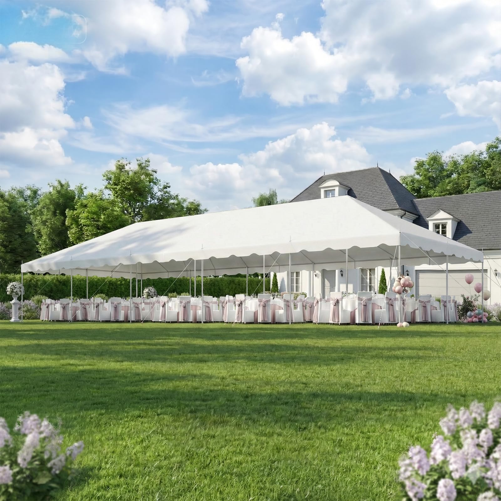 HOMREST 20x50 FT Outdoor Party Tent with expandable sidewall (sold separately), Heavy Duty Weekend Canopy with Carry Bags, 480GSM PVC Large Tent for Commercial Events, Parties, Weddings, White