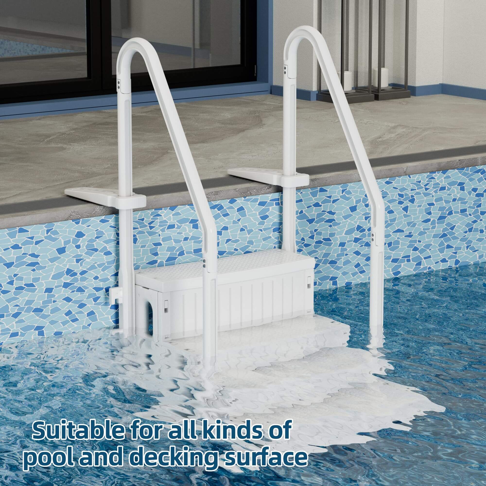 HOMREST Pool Ladder, 4-Step Pool Stairs with Double Handrails and Non-Slip Steps for 48-54” Above Ground and In-Ground Pools, White