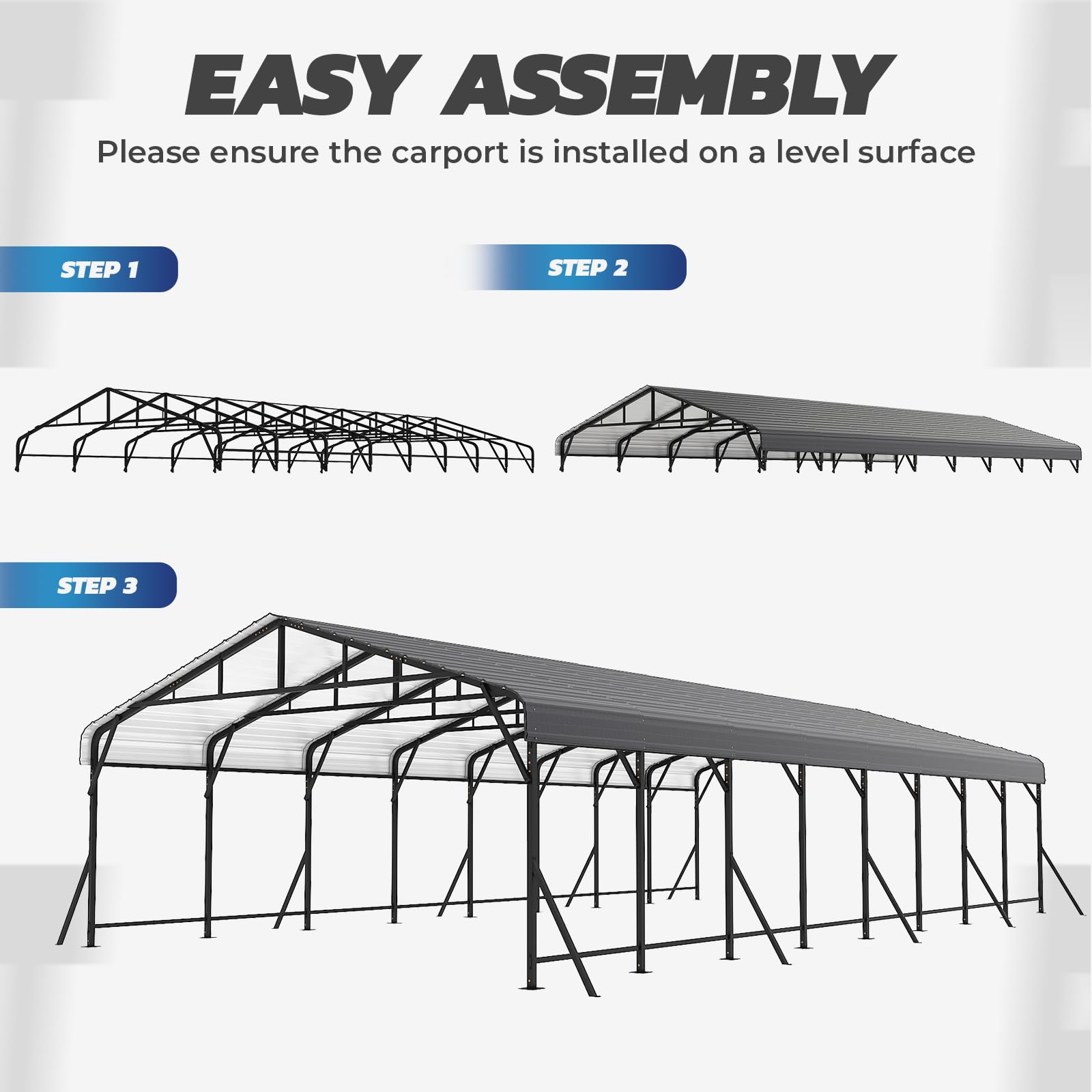 HOMREST 20X40 Hardtop Carport with Galvanized Roof