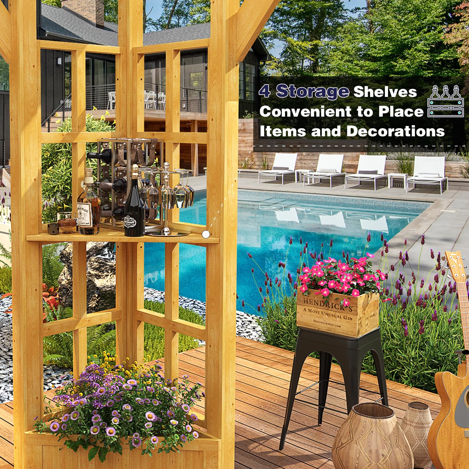 Homrest 11' x 13' Wood Gazebo, Outdoor Hardtop Gazebo Pavilion with Spruce Solid Wooden Frame, Double Roof Metal Canopy for Patio Backyard Deck Garden