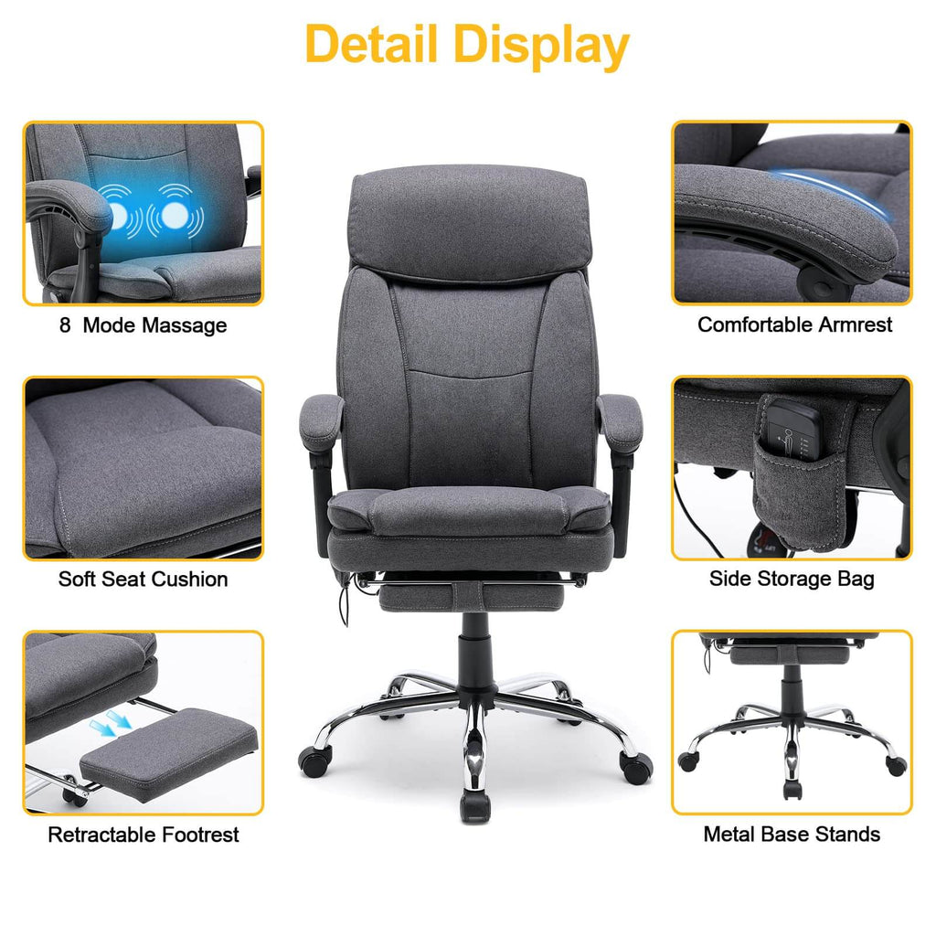 Ergonomic Breathable Fabric Reclining Massage Office Chair