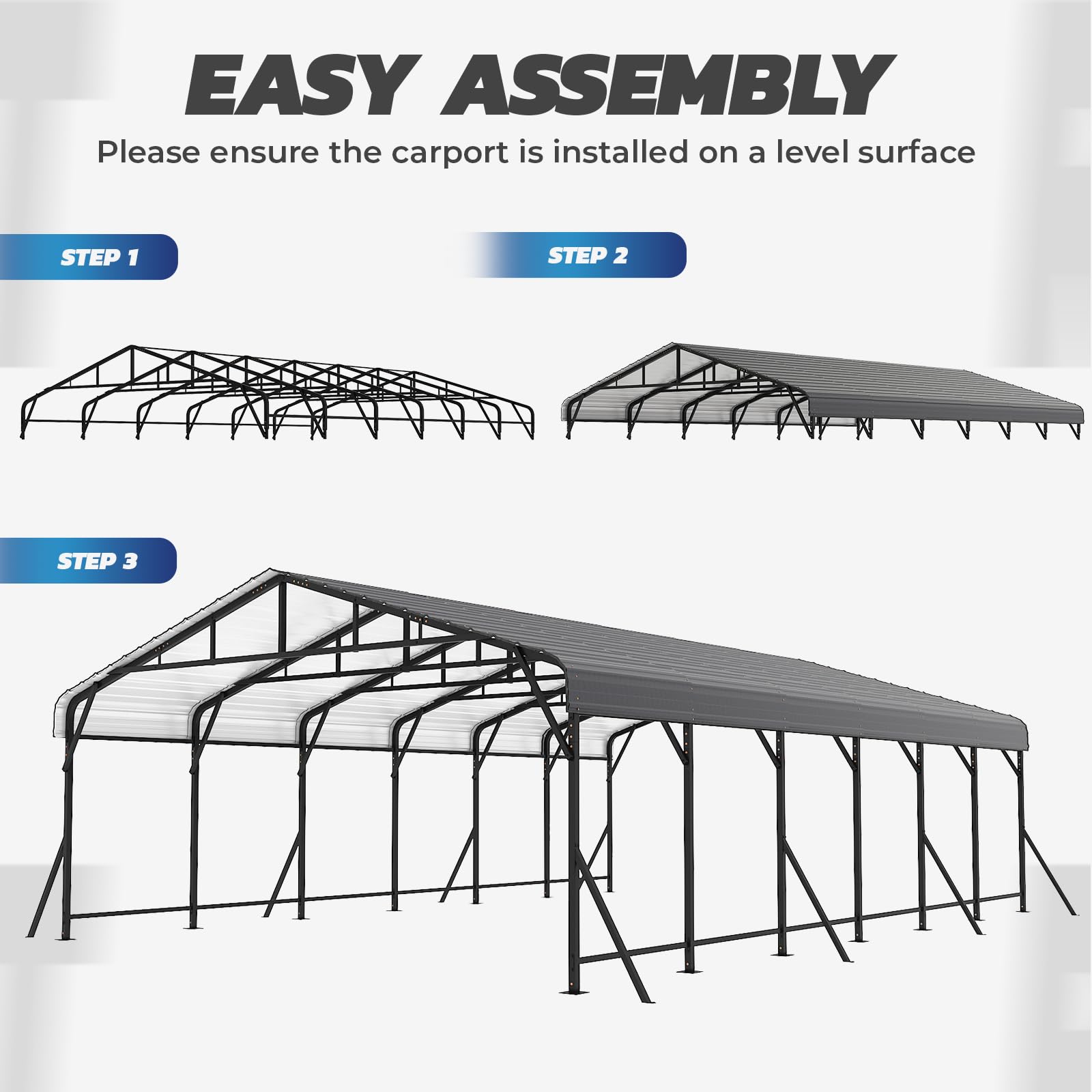 HOMREST 20X30 Hardtop Carport with Galvanized Roof