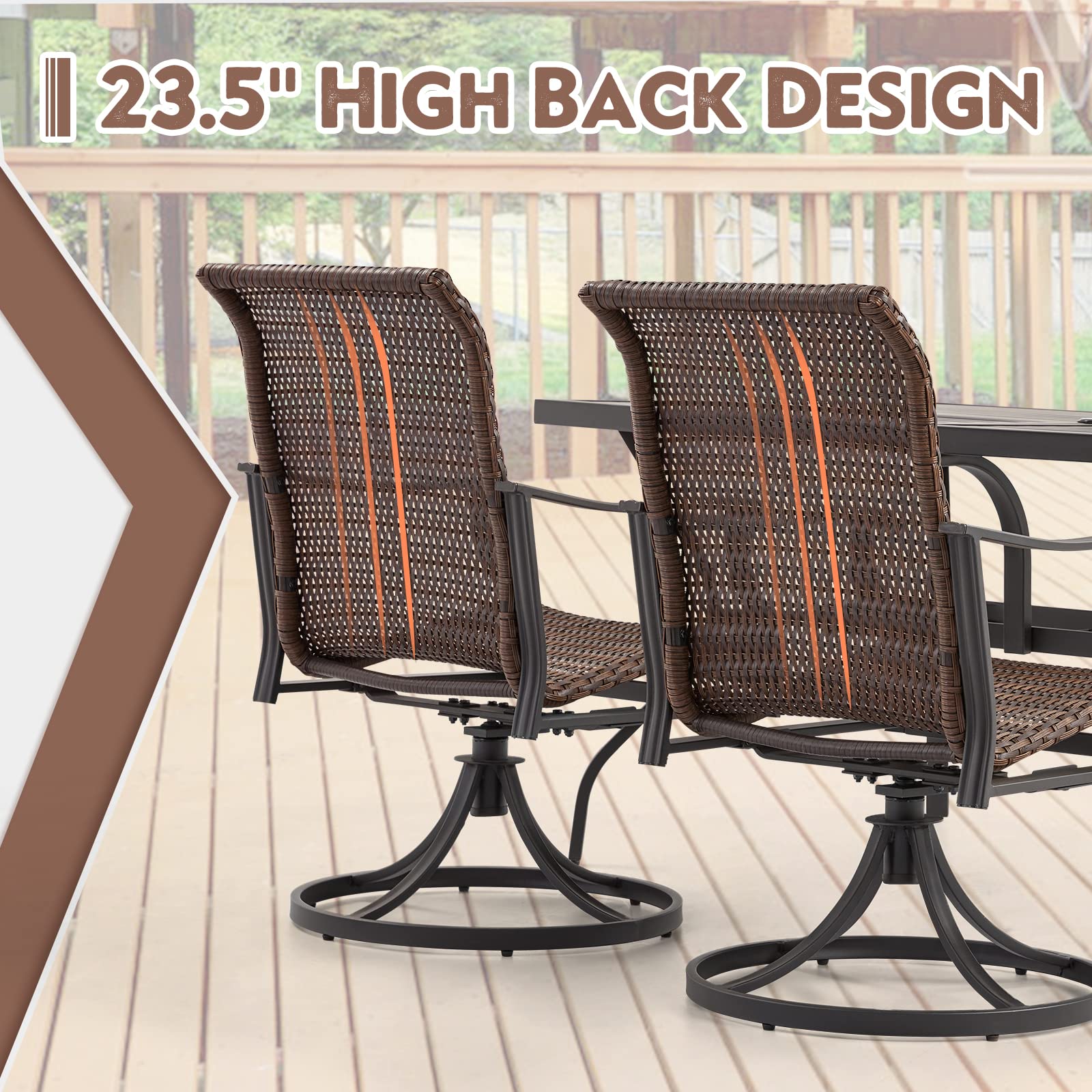 homrest Patio Wicker Swivel Chair Set of 2, Heavy Duty Outdoor Dining Chair with 23.5'' High Back, Extra-Large Water-Fall Seat, Gentle Rocker-homrest