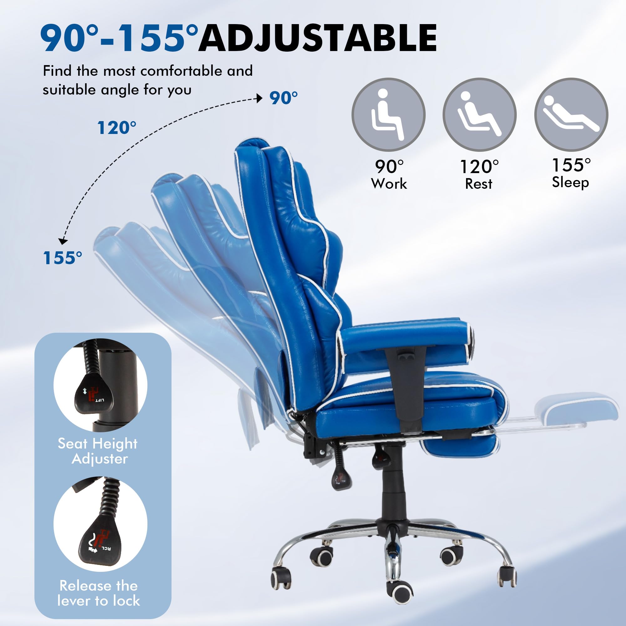 HOMREST Ergonomic Massage Office Chair with Heat & Footrest – Royal Blue