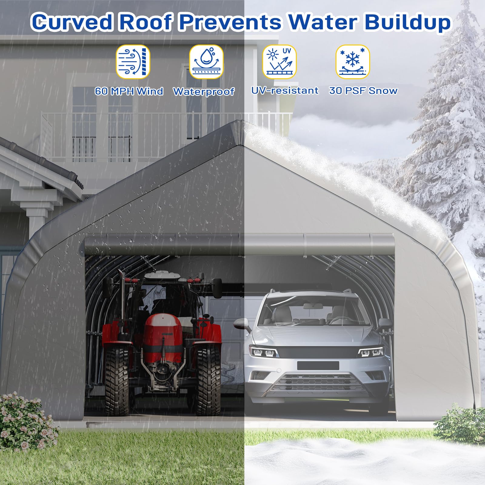 HOMREST 20x40 FT Heavy Duty Durable Carport With 3-Layer PE Waterproof Cover