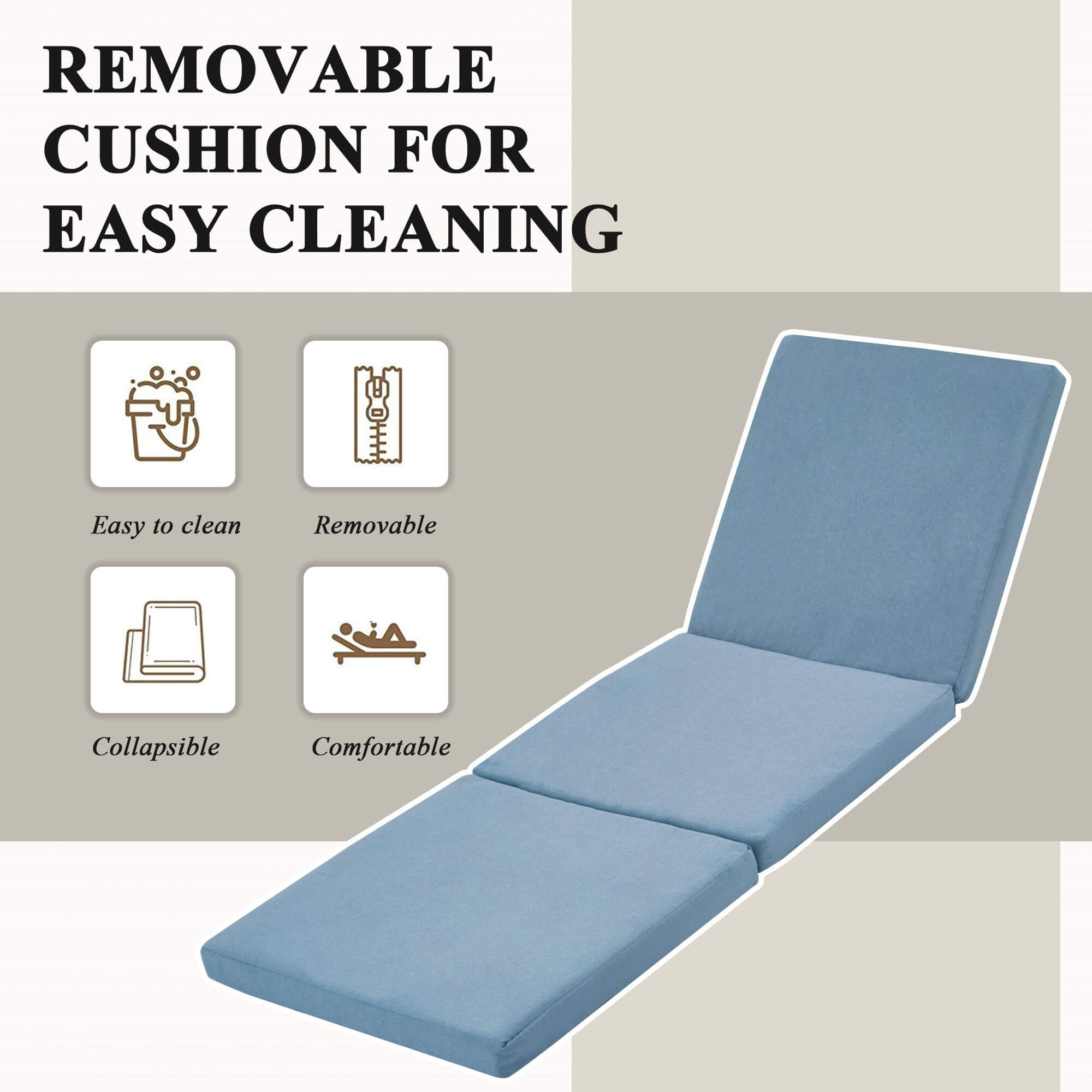 Outdoor Wood Chaise Lounge Chair Set of 2, with Slide-Out Tray, Adjustable Backrest, Moving Wheels and Breathable Fabric (Light Blue)