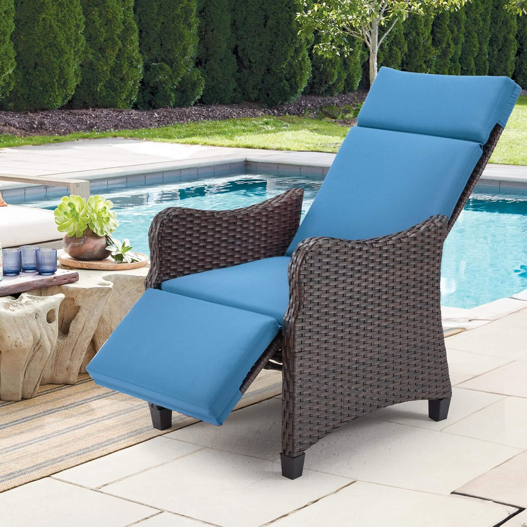 Homrest Outdoor Recliner Chair with Removable Cushion for Patio Deck Backyard, Blue