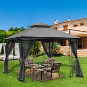 HOMREST Outdoor Gazebo 10'x10', Heavy Duty Canopy Tent with Soft Double Roofs & Metal Corner Frame Shelves, Party Tent Shelter with Mosquito Netting for Patio, Deck, Backyard, Gray