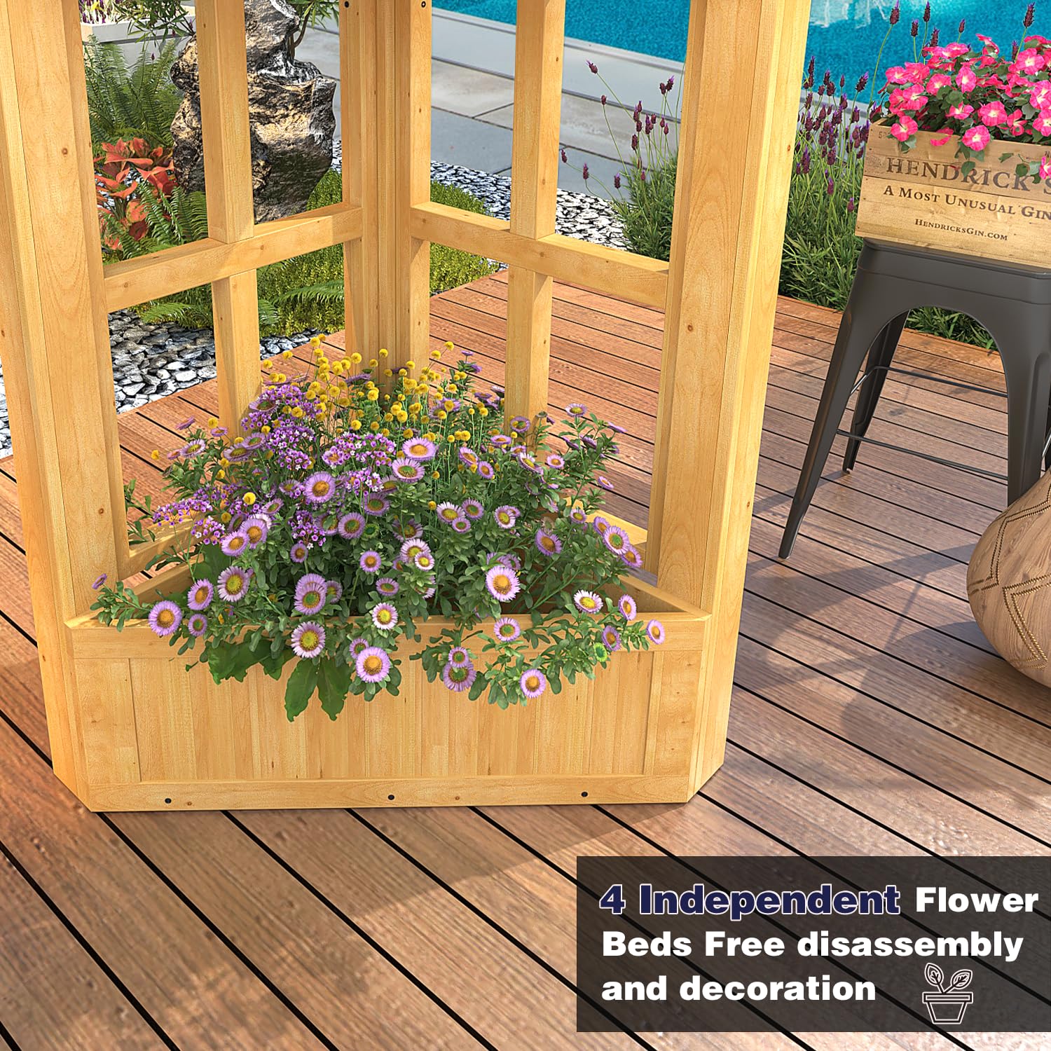 Homrest 11' x 13' Wood Gazebo, Outdoor Hardtop Gazebo Pavilion with Spruce Solid Wooden Frame, Double Roof Metal Canopy for Patio Backyard Deck Garden