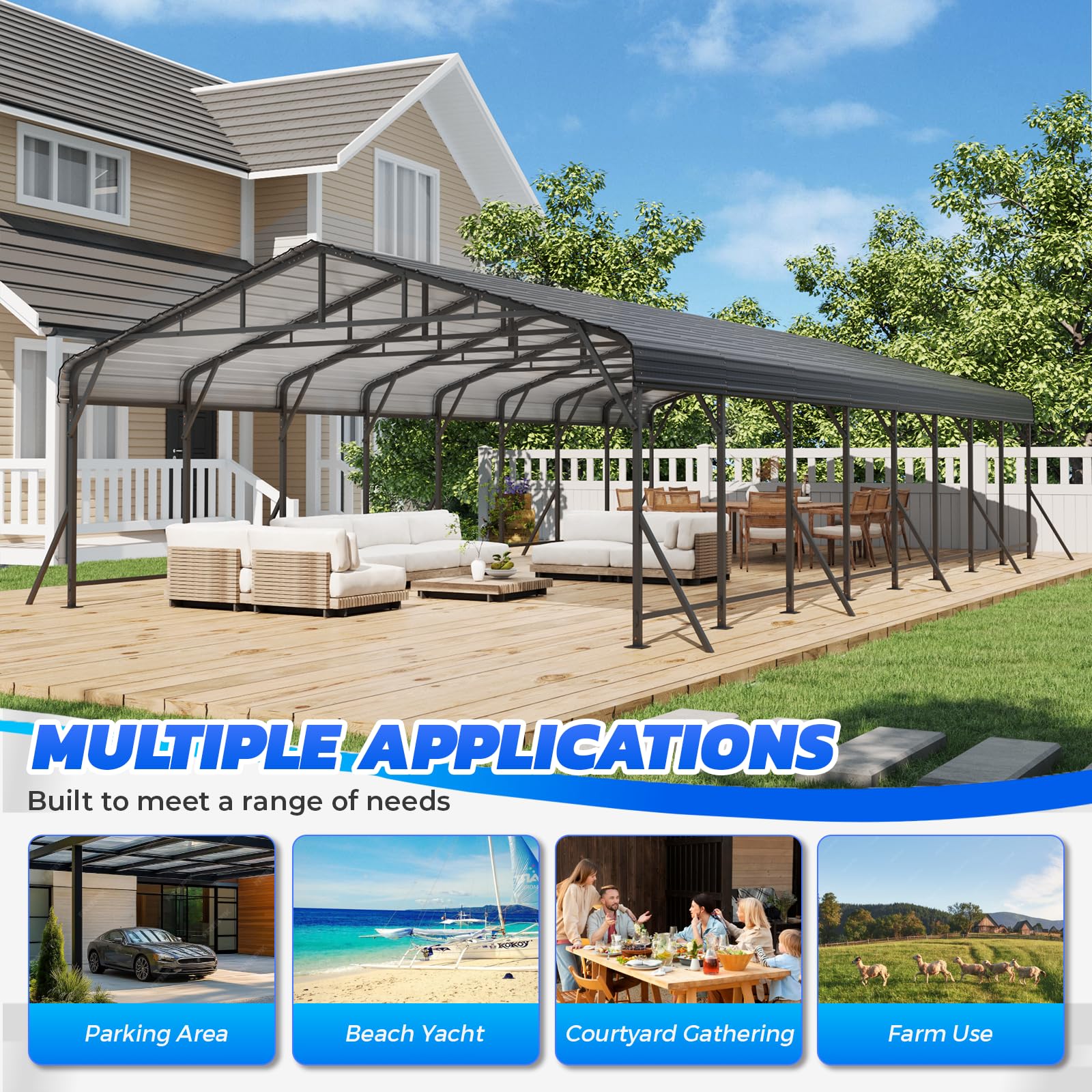 HOMREST 20X40 Hardtop Carport with Galvanized Roof