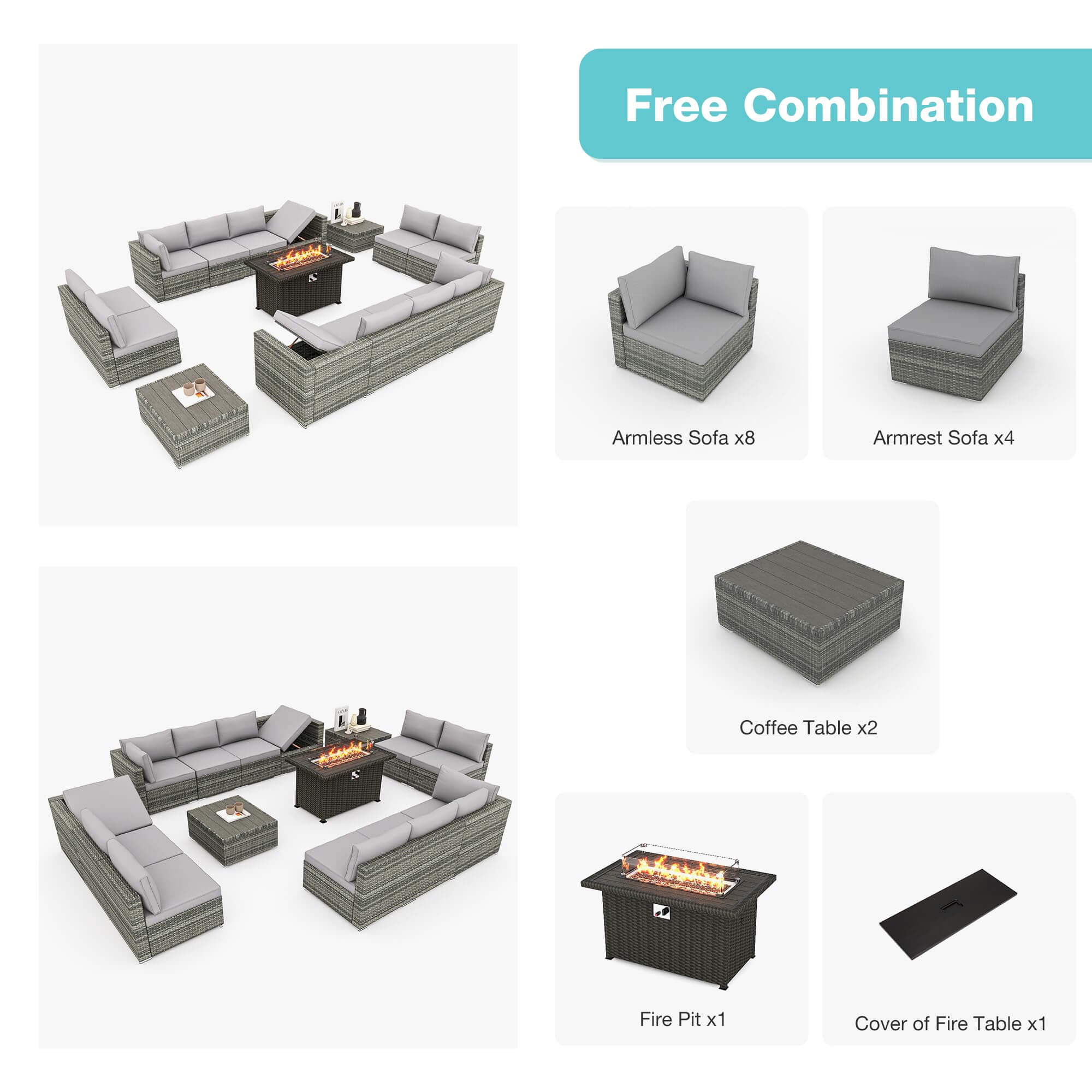 Homrest patio rattan sectional sofa