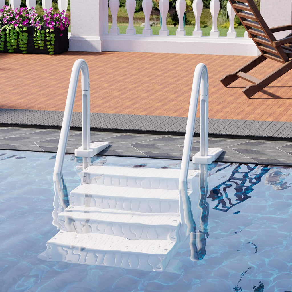 HOMREST Pool Ladder, 4-Step Pool Stairs with Double Handrails and Non-Slip Steps for 48-54” Above Ground and In-Ground Pools, White