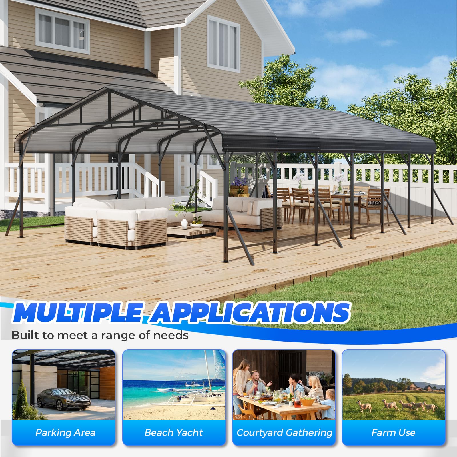 HOMREST 20X30 Hardtop Carport with Galvanized Roof