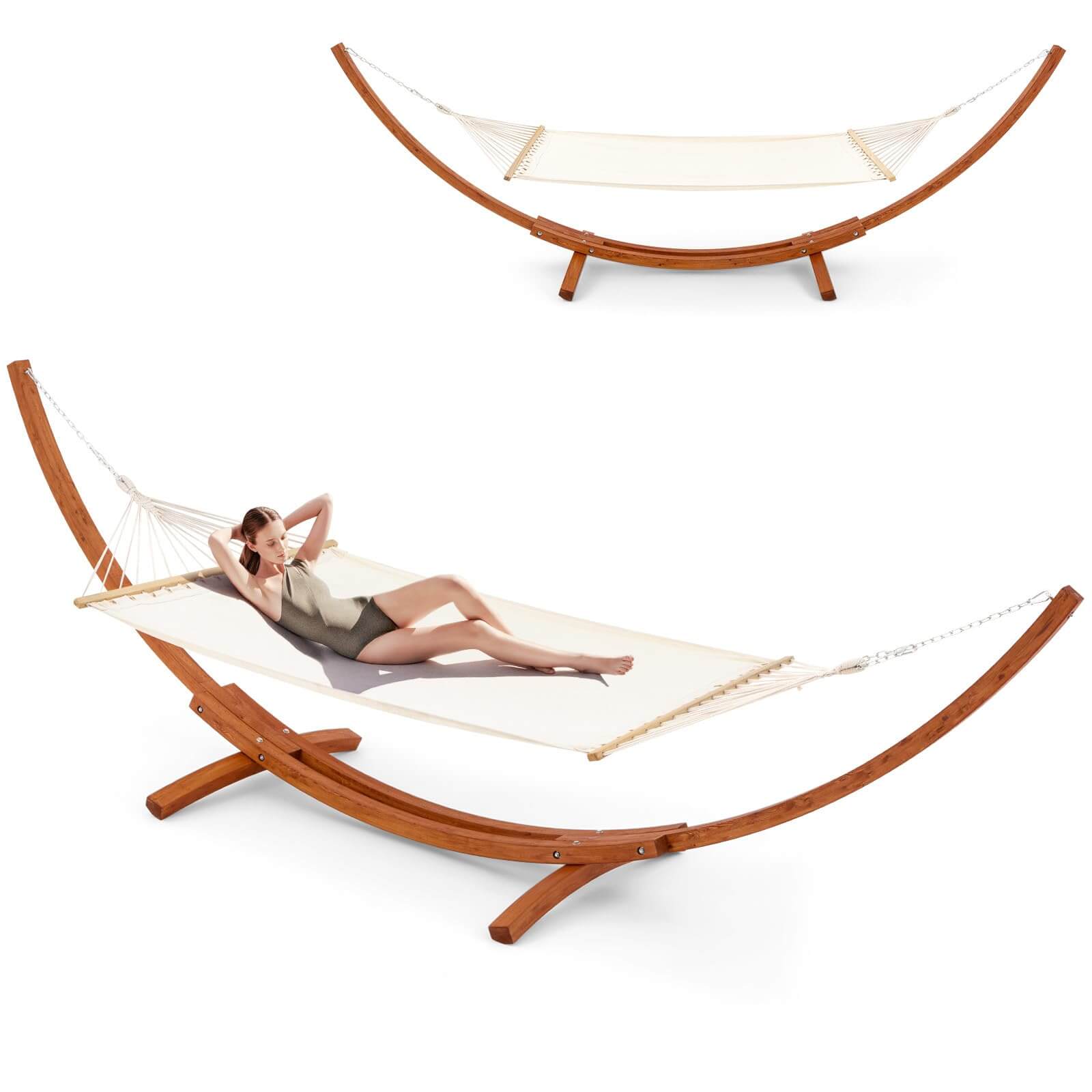 HOMREST 13 FT Hammock with Stand for Outside, 2 Person Heavy Duty Wooden Hammock Stand, White-Yellow