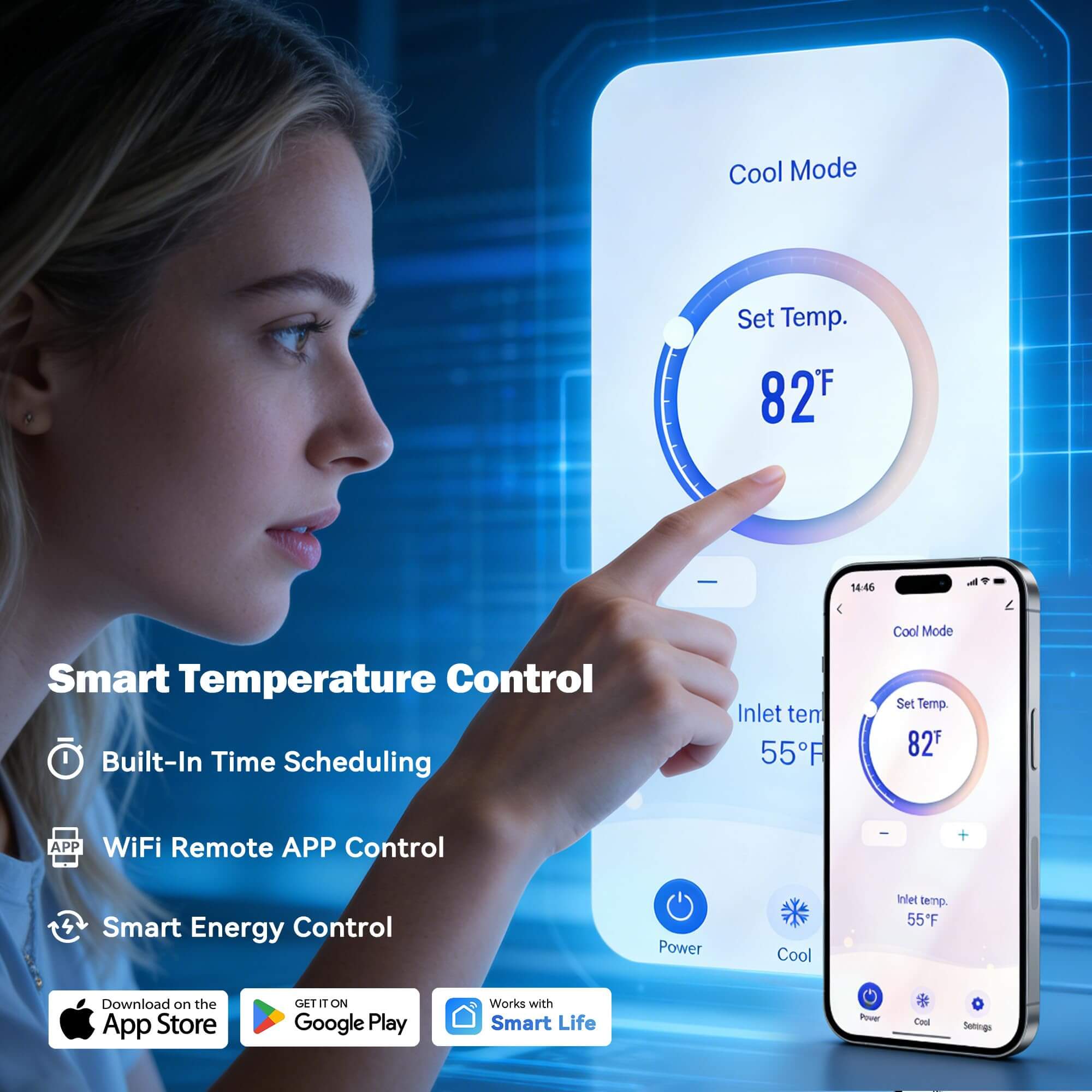 HOMREST 58000BTU DC Inverter Pool Heat Pump, Smart WiFi, Heating & Cooling, for Pools up to 18,000 Gallons, Up to 11.08 COP, 220V