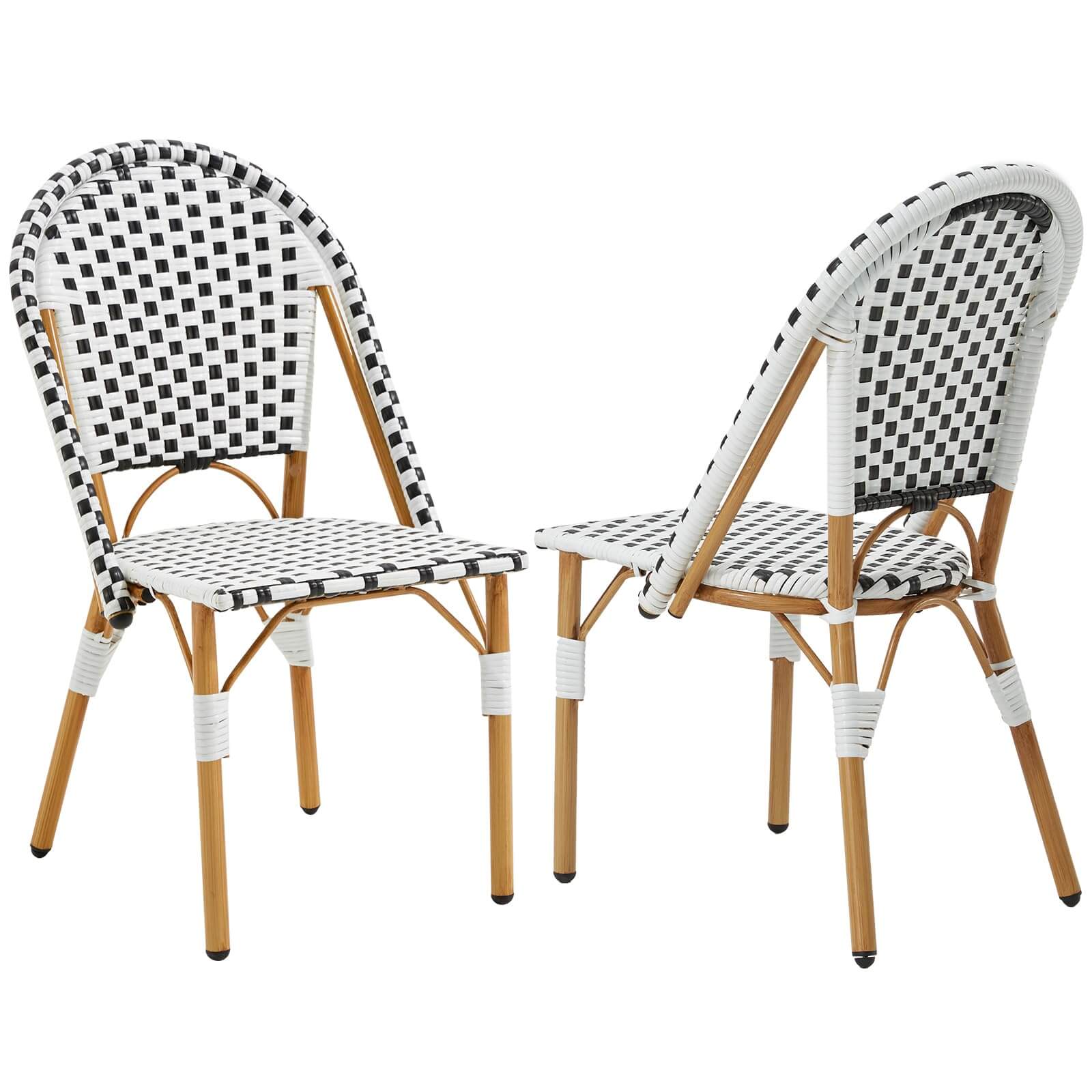 HOMREST Outdoor French Bistro Chair Set of 2, Wicker Patio Dining Chairs with Print Finish, Black&White