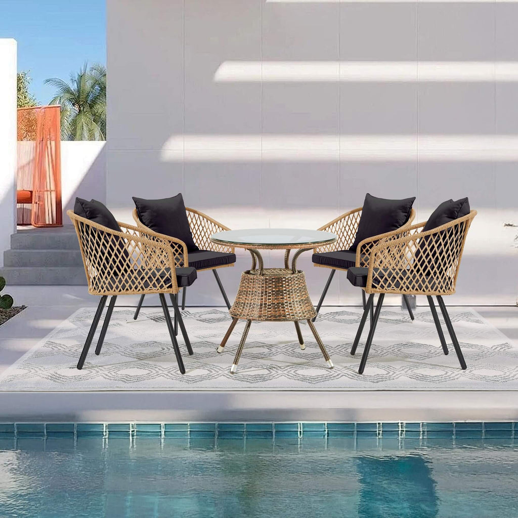 HOMREST All-Weather Patio Dining Chairs Set of 4, w/ Cushions & Armrests, Modern Outdoor Seating, Beige & Black