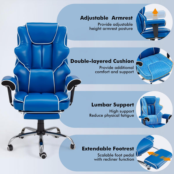 HOMREST Ergonomic Massage Office Chair with Heat & Footrest – Royal Blue