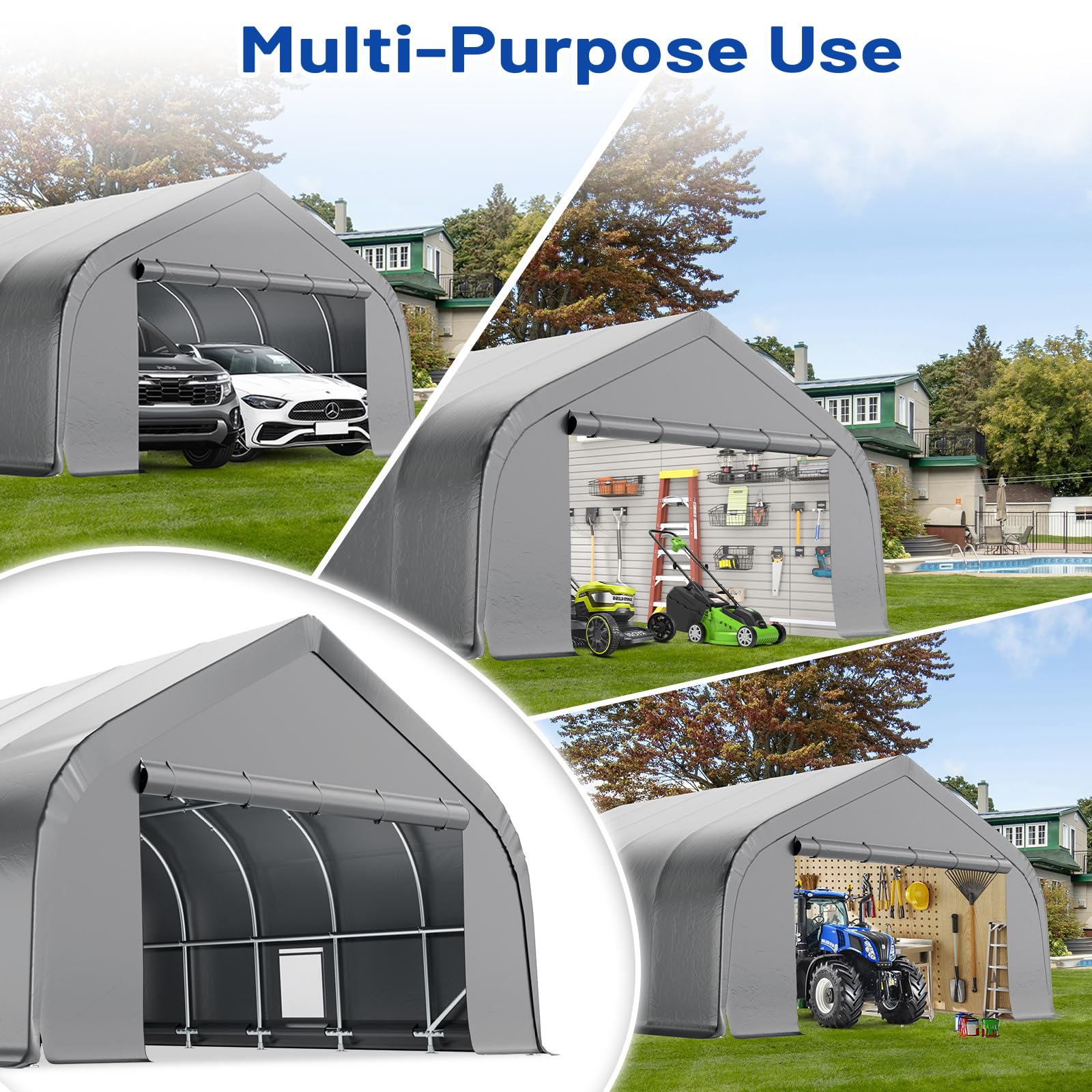 HOMREST 20x40 FT Heavy Duty Durable Carport With 3-Layer PE Waterproof Cover