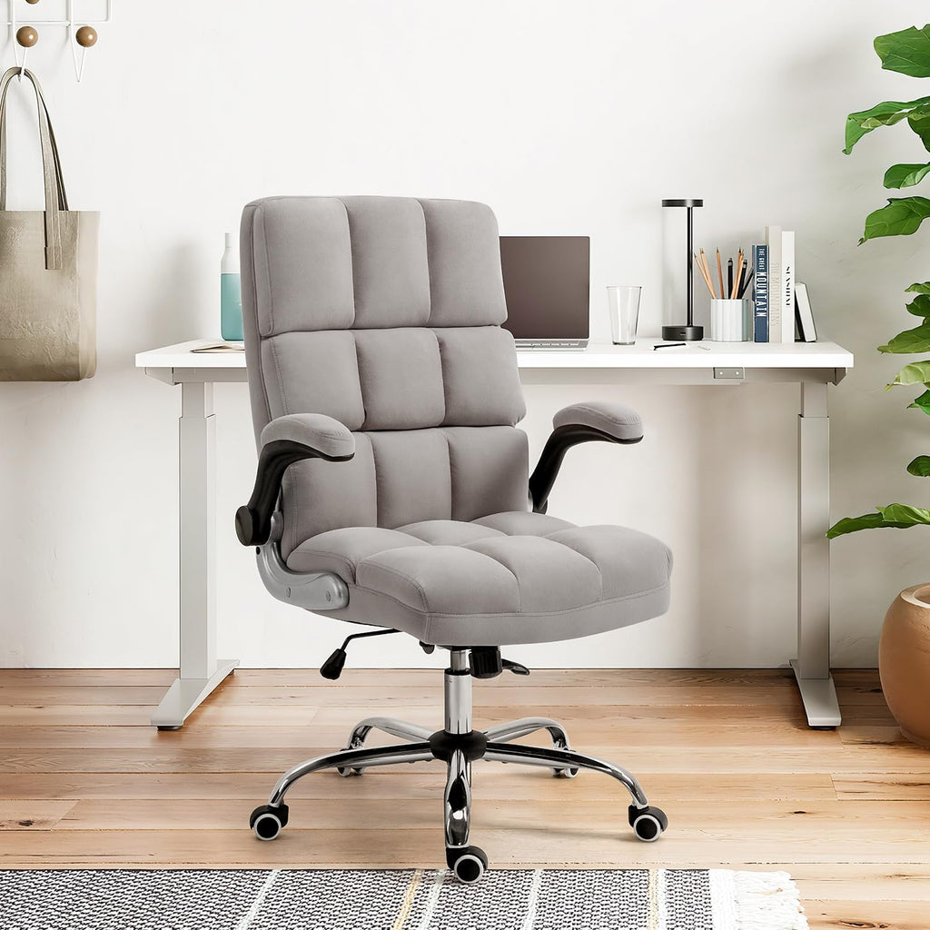 Homrest Ergonomic Flannel Desk Chair with Flip-Up Arms - Grey