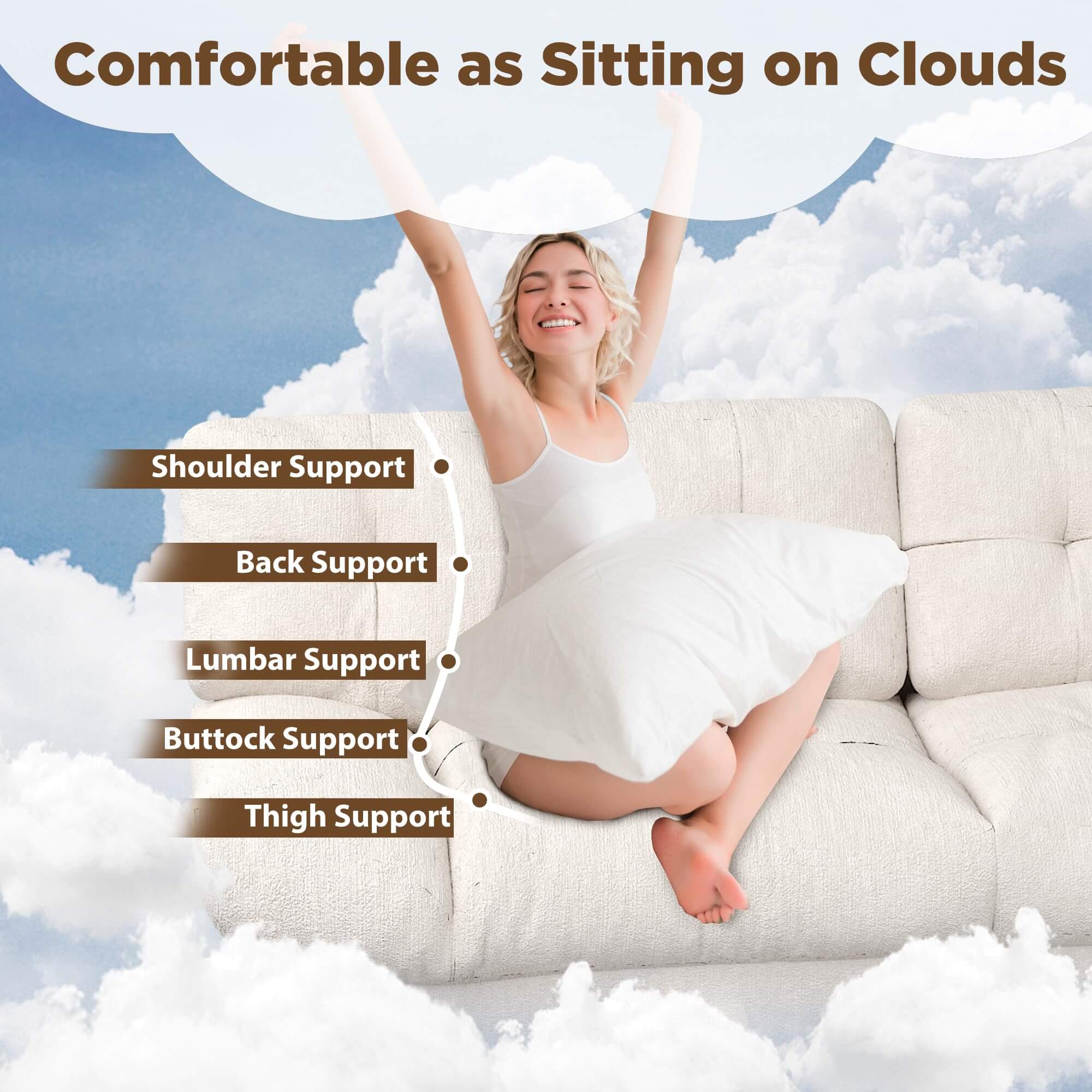 HOMREST 80 Inch Chenille Cloud Sofa Loveseat, Deep Seat Couch with Pillow Armrests, Beige White