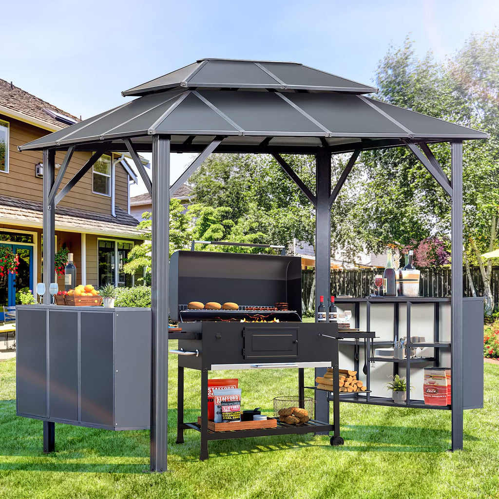 HOMREST 9x6 FT Aluminum Outdoor Gazebo with Double Roof