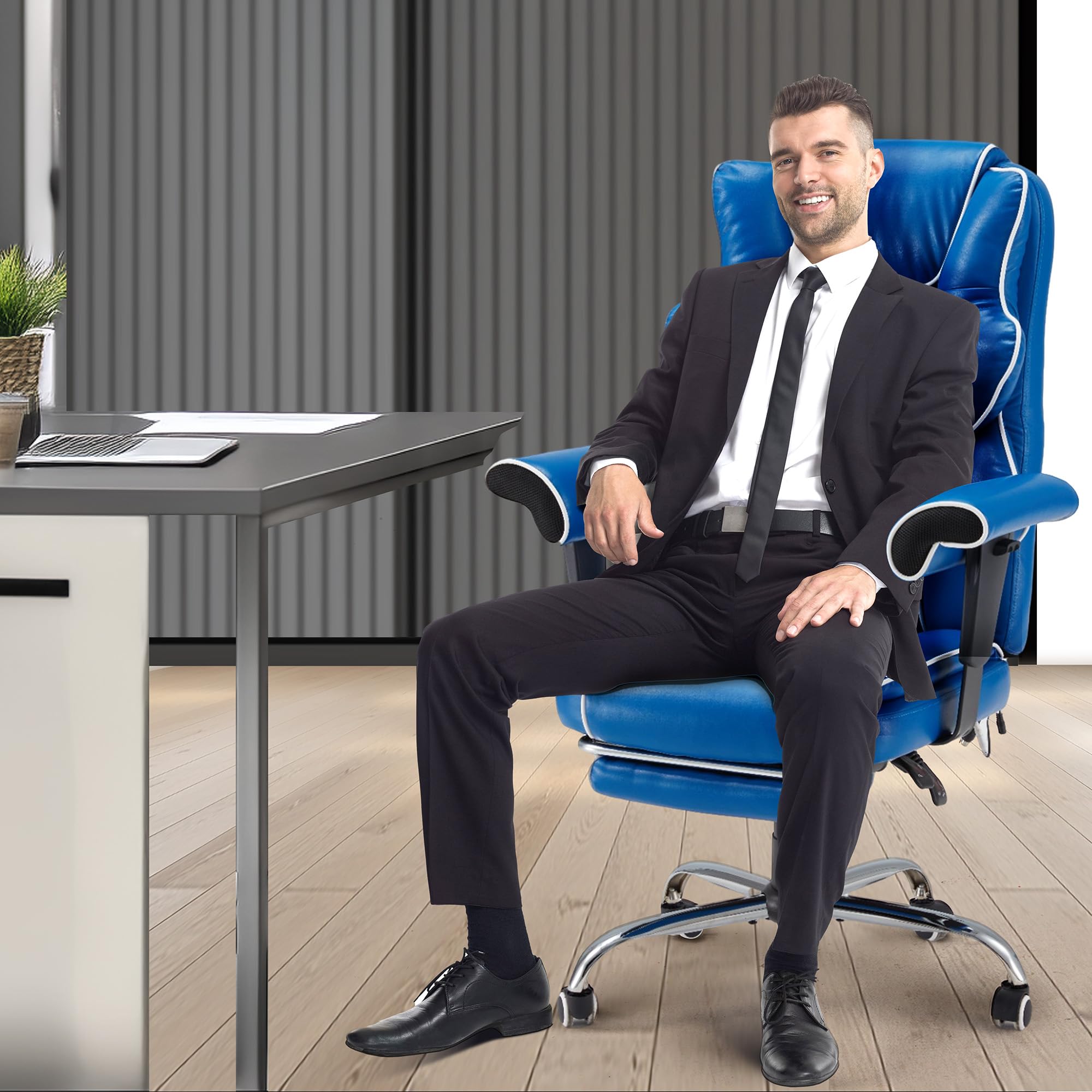 HOMREST Ergonomic Massage Office Chair with Heat & Footrest – Royal Blue