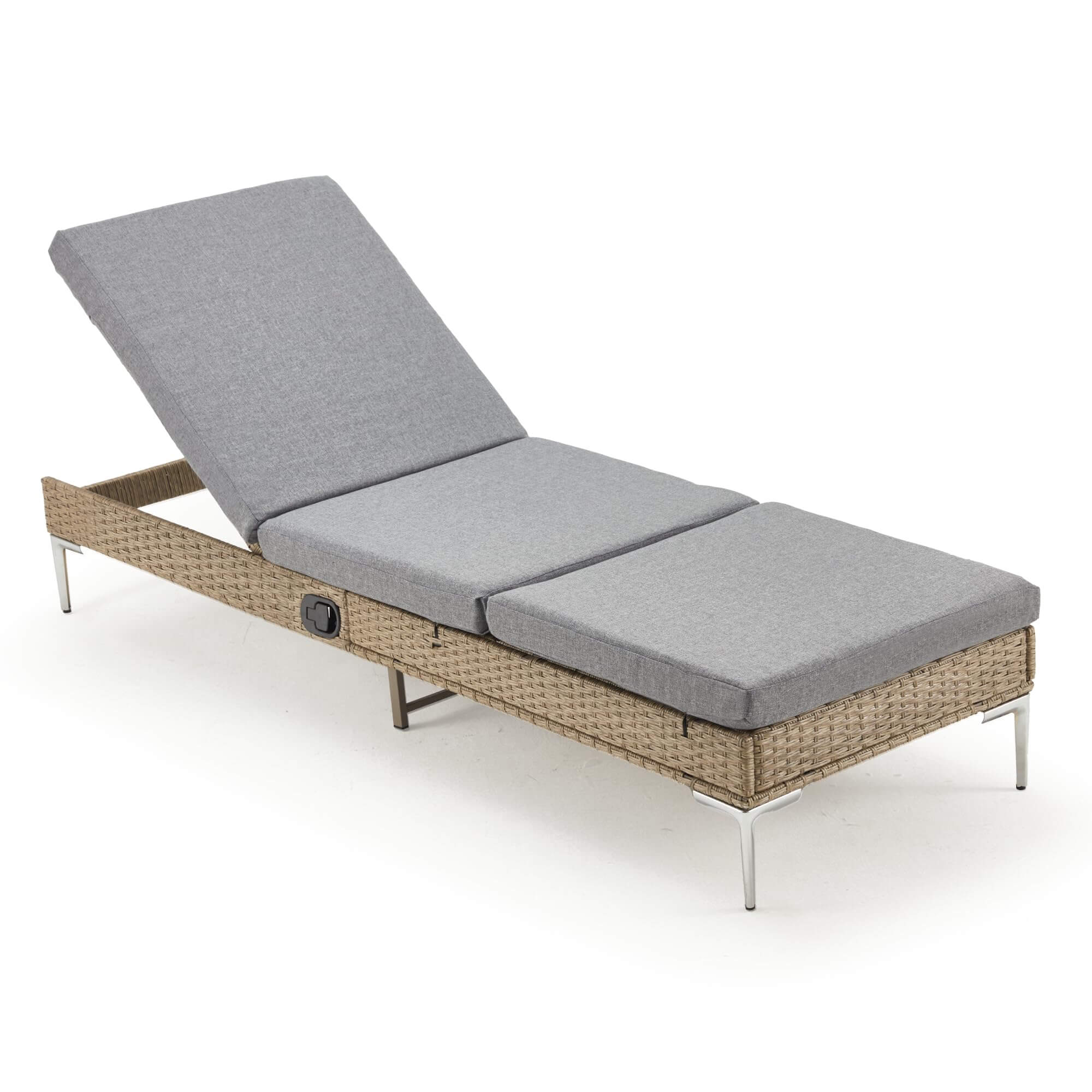 Homrest Patio Rattan Chaise Lounge Chair, Outdoor Wicker Recliner Thickened Cushion Stepless Adjustable with Gas Cylinder, Gray