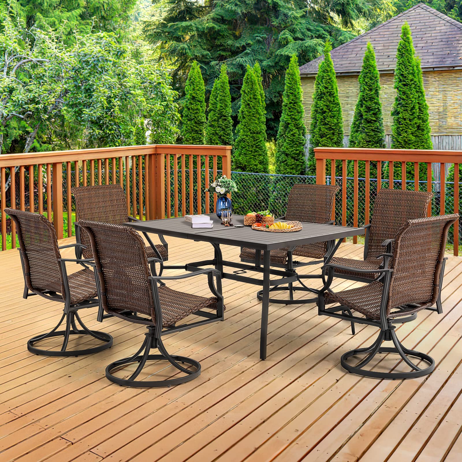 homrest Patio Wicker Swivel Chair Set of 2, Heavy Duty Outdoor Dining Chair with 23.5'' High Back, Extra-Large Water-Fall Seat, Gentle Rocker-homrest