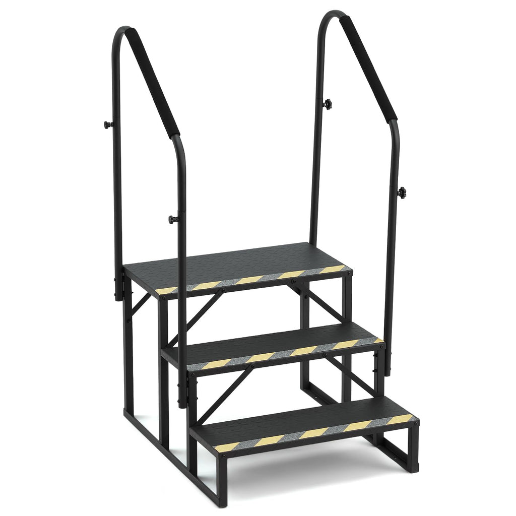 HOMREST 3-Step RV Steps with Dual Handrails, 660 LBS Heavy-Duty RV Stairs with Armrest Covers, Anti-Slip Hot Tub and Mobile Home Steps with Non-Skid Tapes
