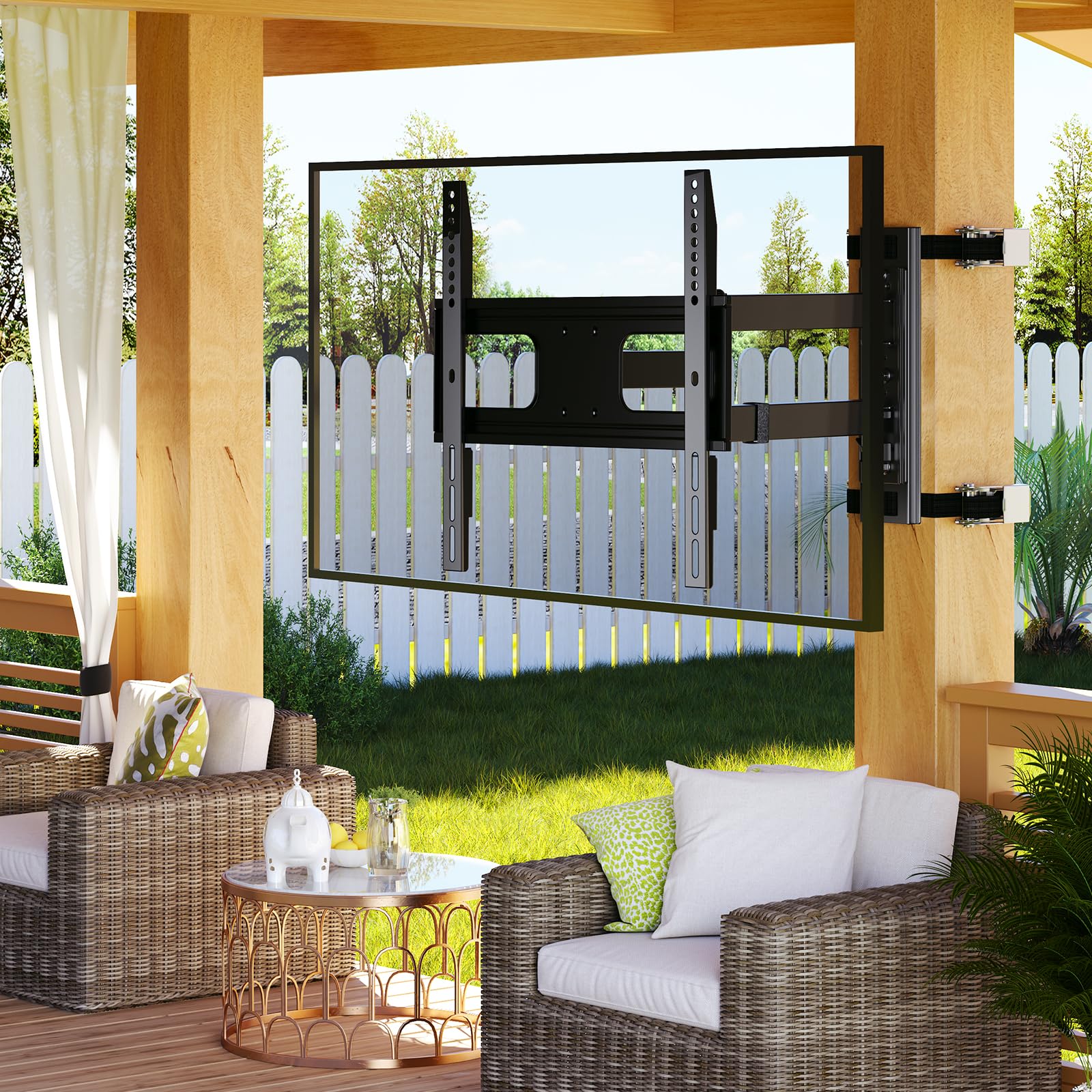 HOMREST Outdoor Gazebo TV Mount No Drill for Post, Full Motion Pergola TV Mount, Adjustable Weatherproof TV Bracket, Fits 27-65 Inch TVs, Holds 77 lbs