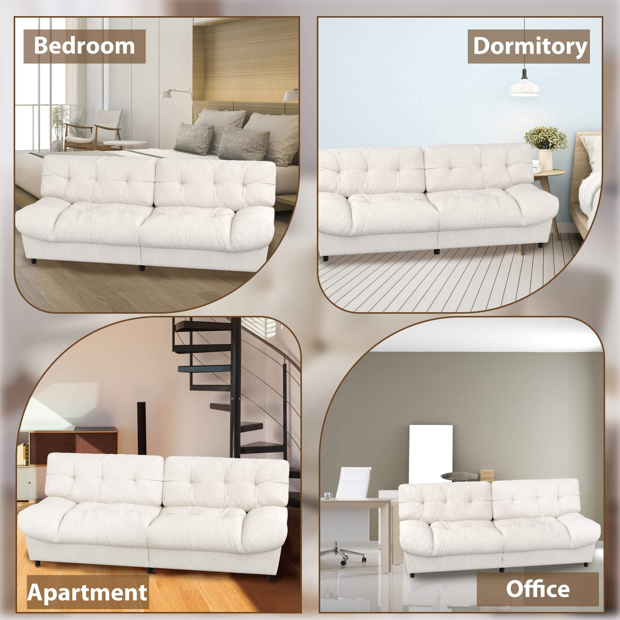 HOMREST 80 Inch Chenille Cloud Sofa Loveseat, Deep Seat Couch with Pillow Armrests, Beige White