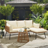 HOMREST 3-Piece Patio L-Shaped Sofa Set with Cushions & Glass Coffee Table, White