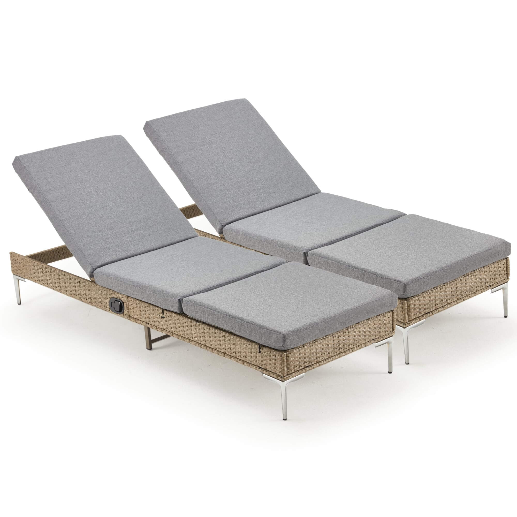 Homrest 2PCS Patio Rattan Chaise Lounge Chair, Outdoor Wicker Recliner, Gray