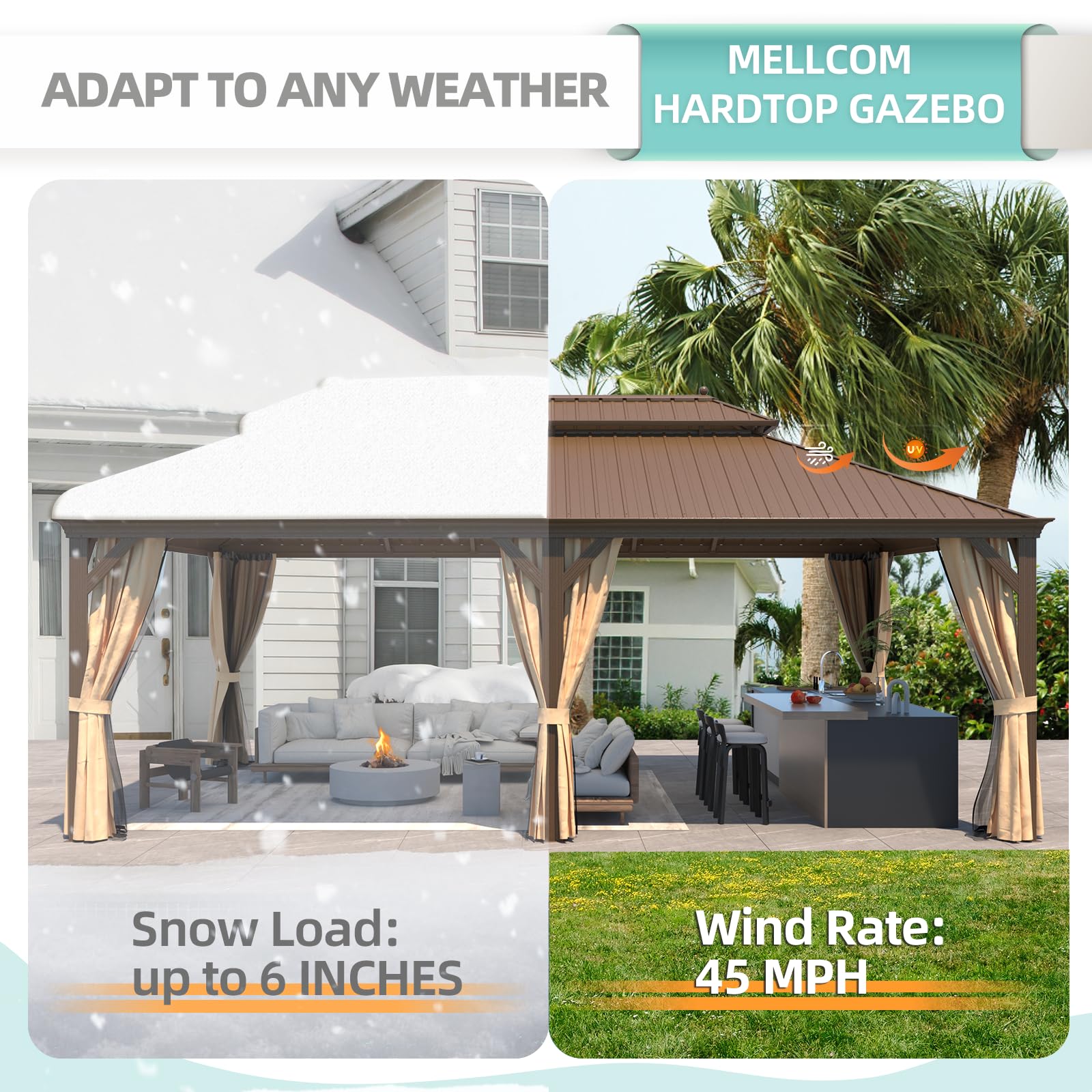 HOMREST 14X22 Hardtop Gazebo with Privacy Screen